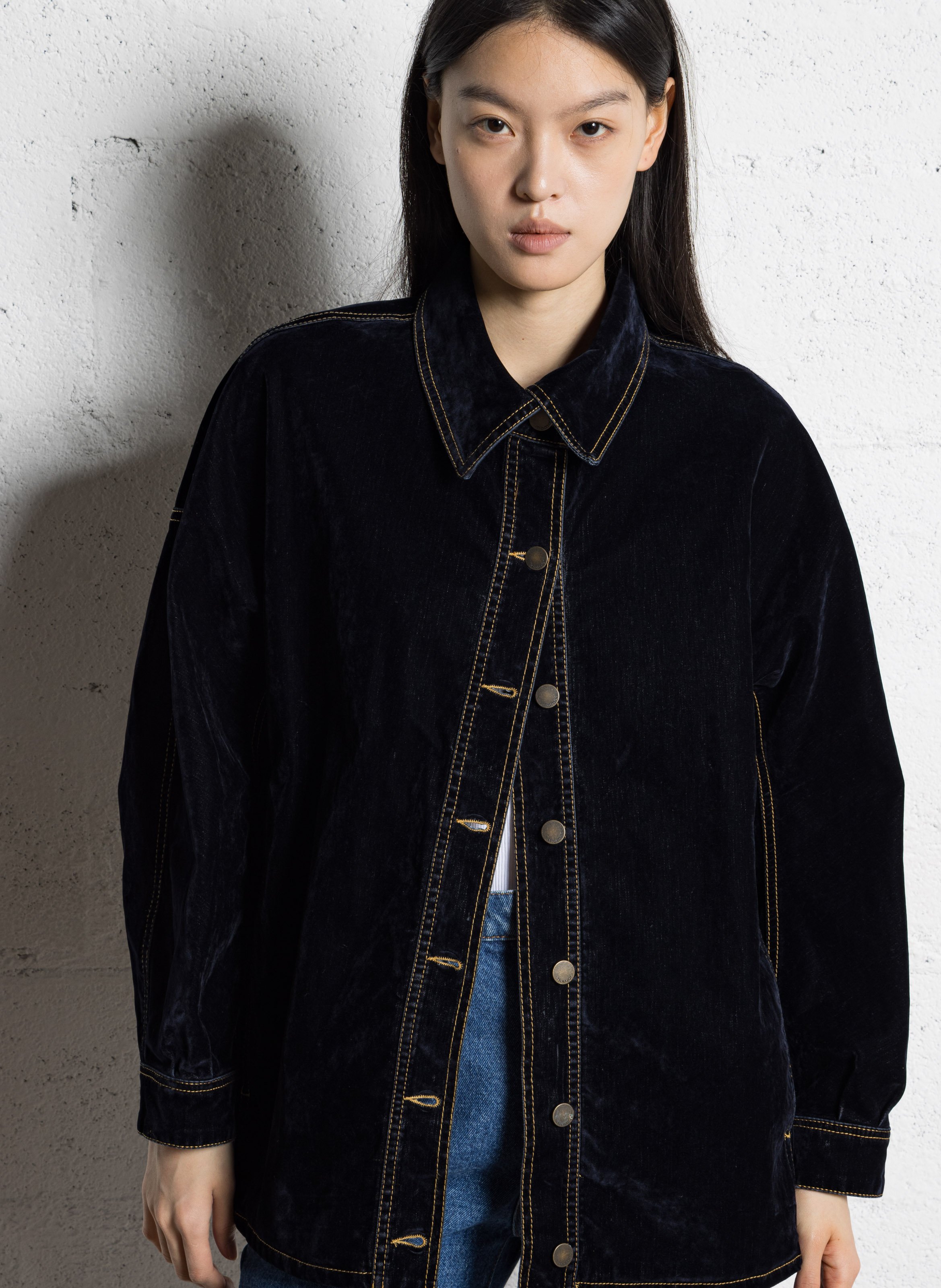 Veste col classique en coton mélangé MOMONI Bleu