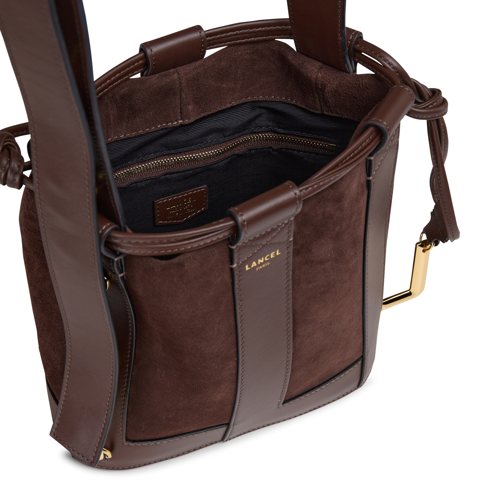 Small leather bucket bag LANCEL Brown