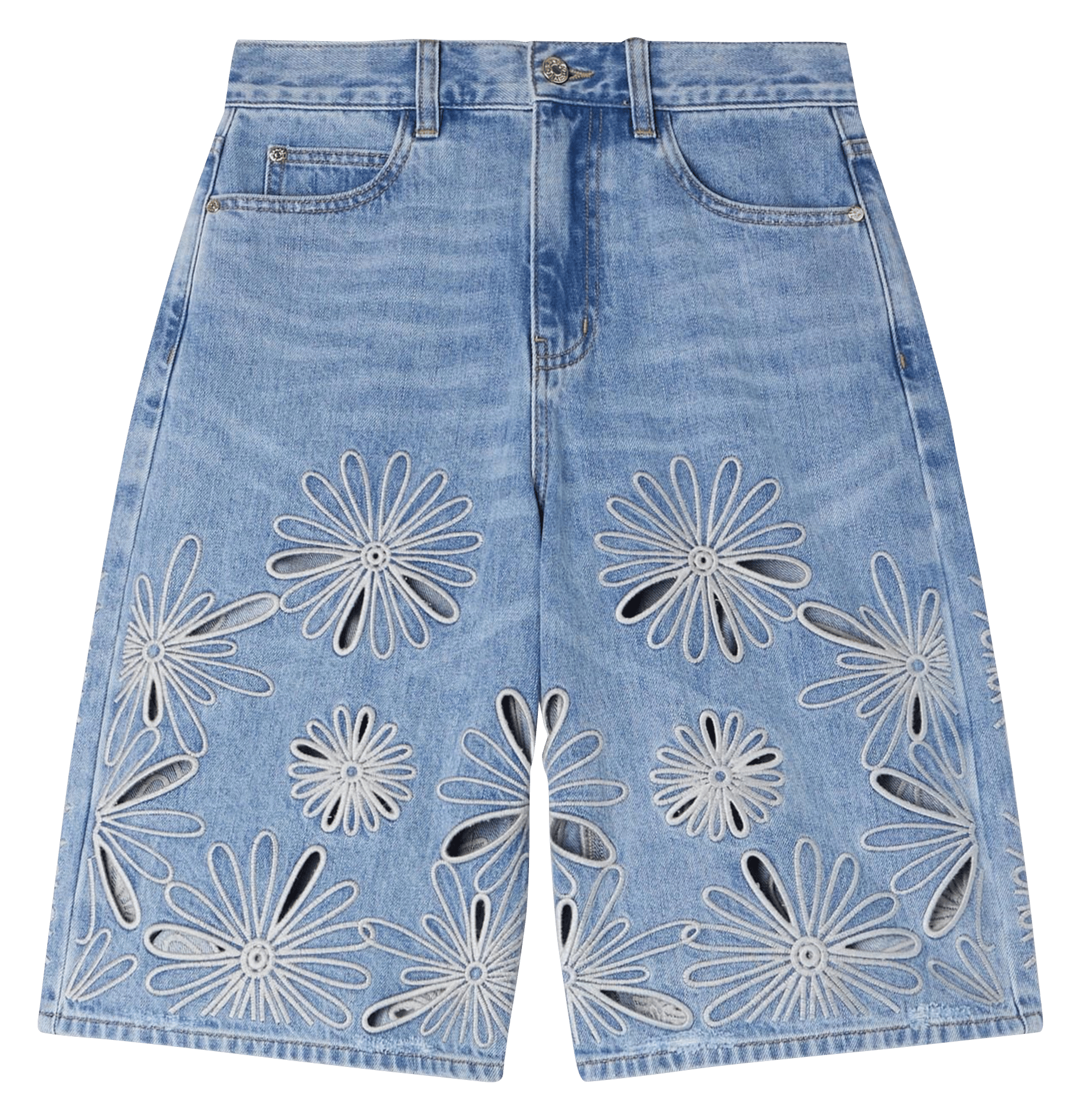 Short droit en coton brodé SANDRO Bleu
