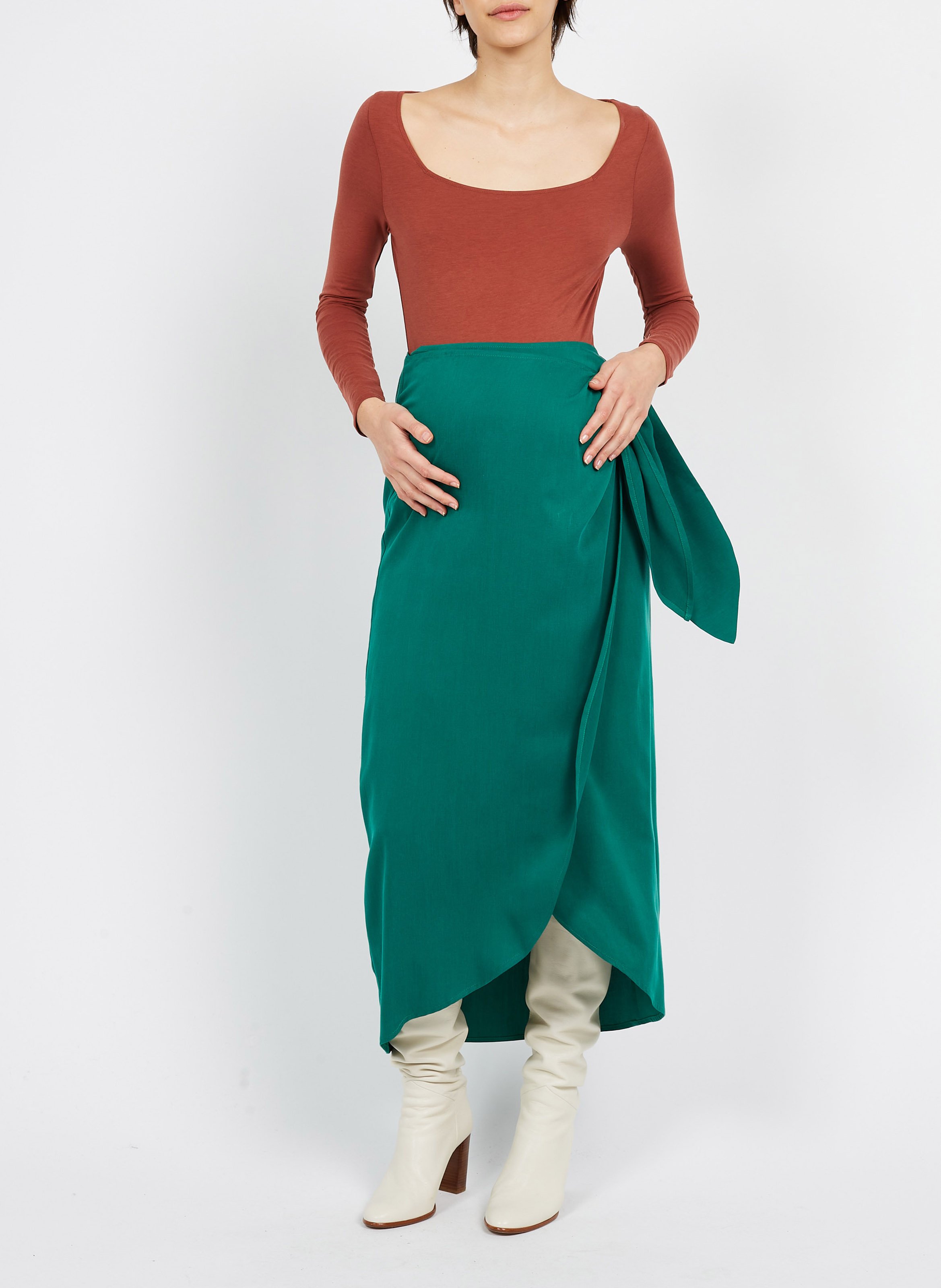 High-waisted maternity wrap skirt NAISSANCE PUBLIQUE Green