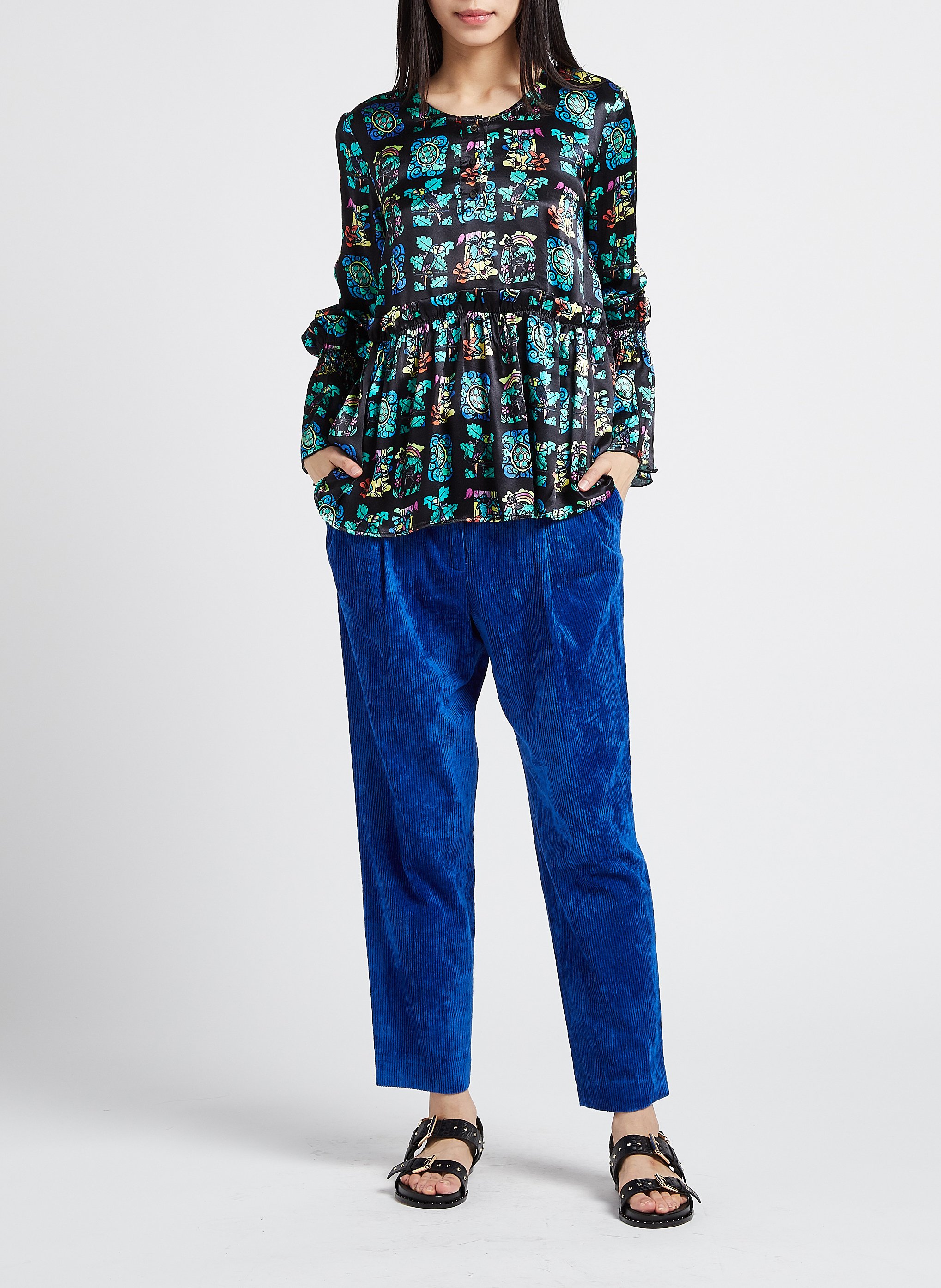 Gerade geschnittene Hose aus Baumwoll-Samt-Mix HEIMSTONE Blau