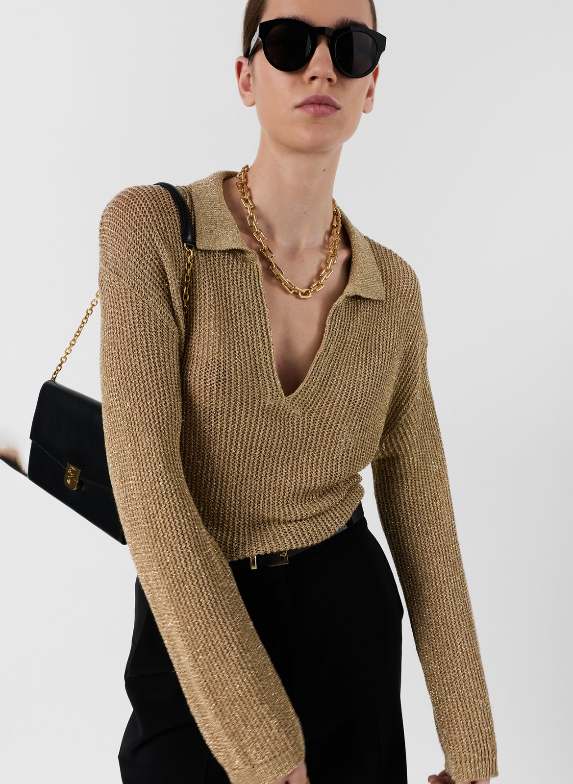 Straight knit sweater with openwork and sequins GERARD DAREL Golden