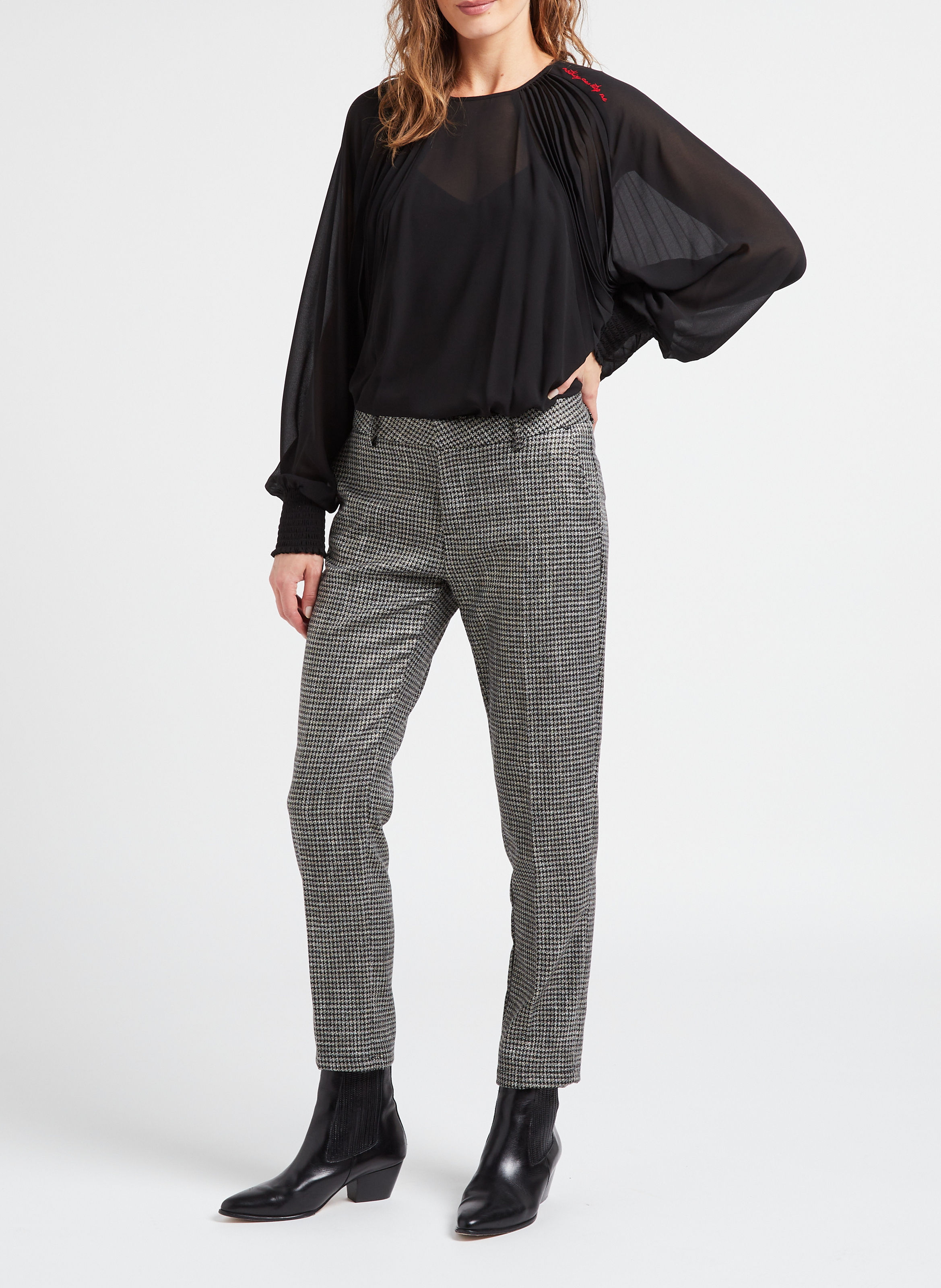 Pleated loose-fit round-neck blouse TWINSET Black