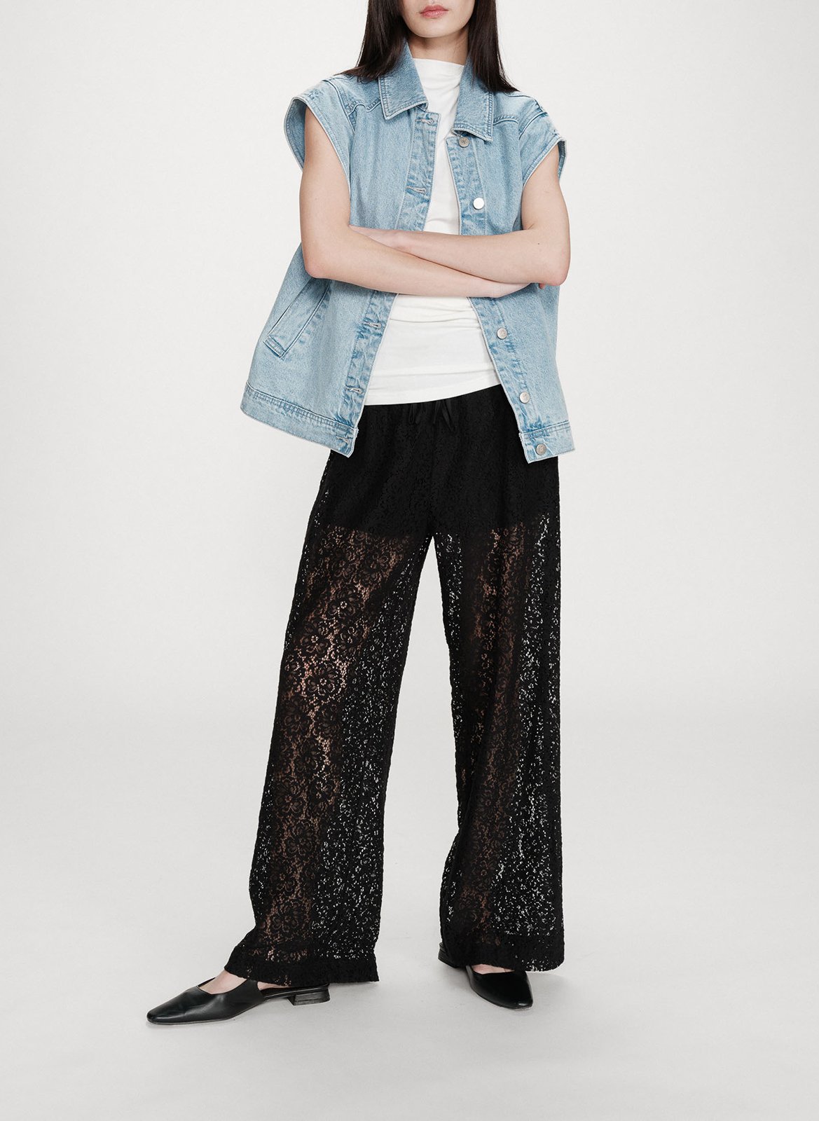 Wide-leg lace pants GRACE ET MILA Black