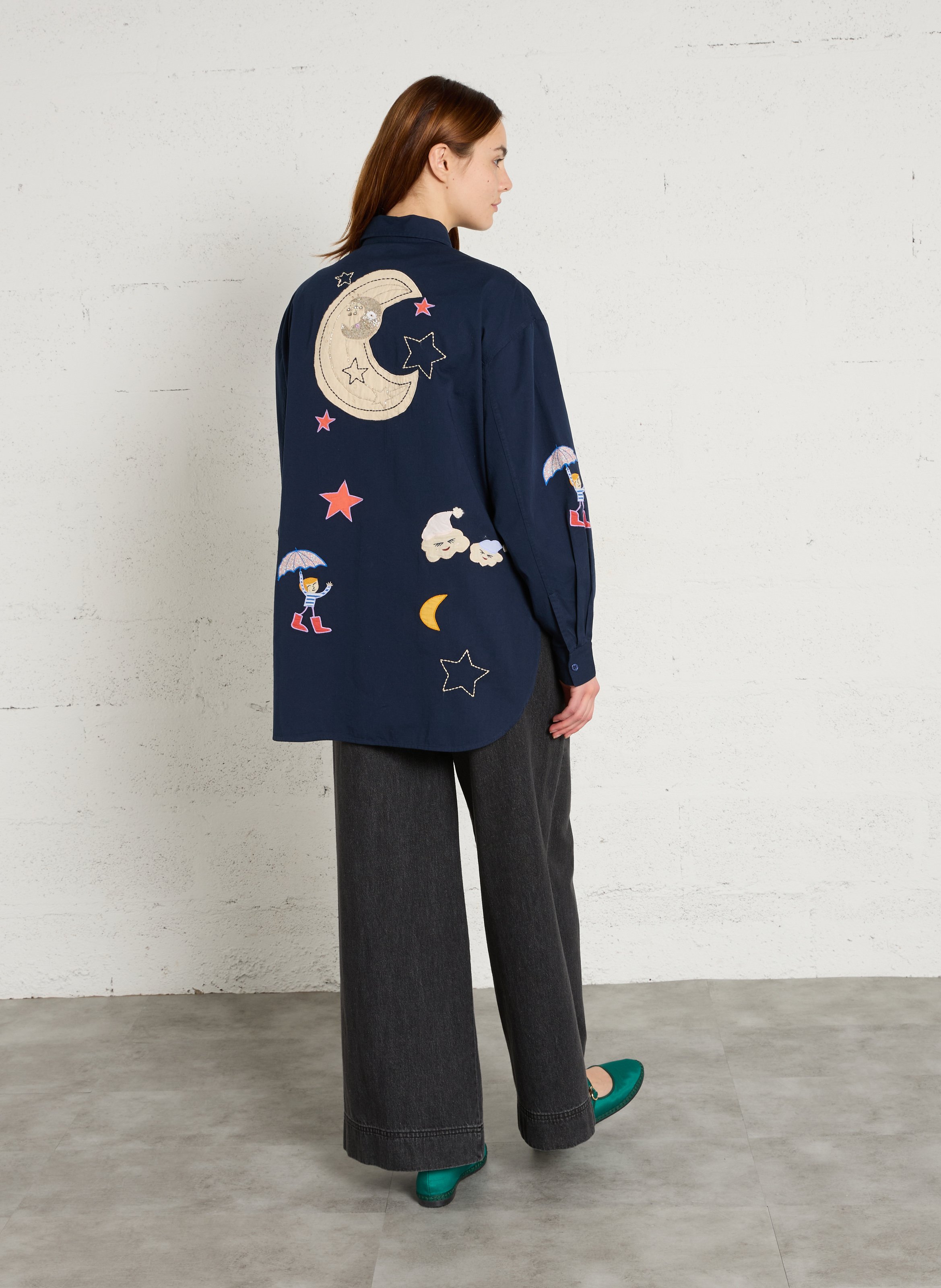 Oversized Bio-Baumwollhemd mit Stickerei STELLA NOVA Blau