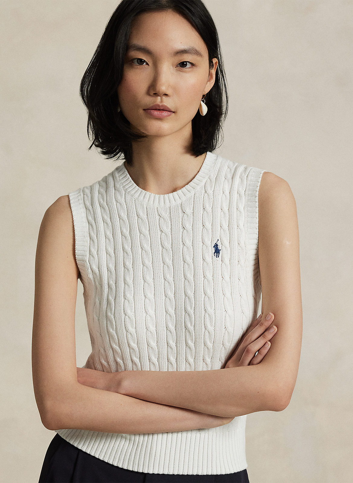 Pull moulant col rond en coton POLO RALPH LAUREN Weiss