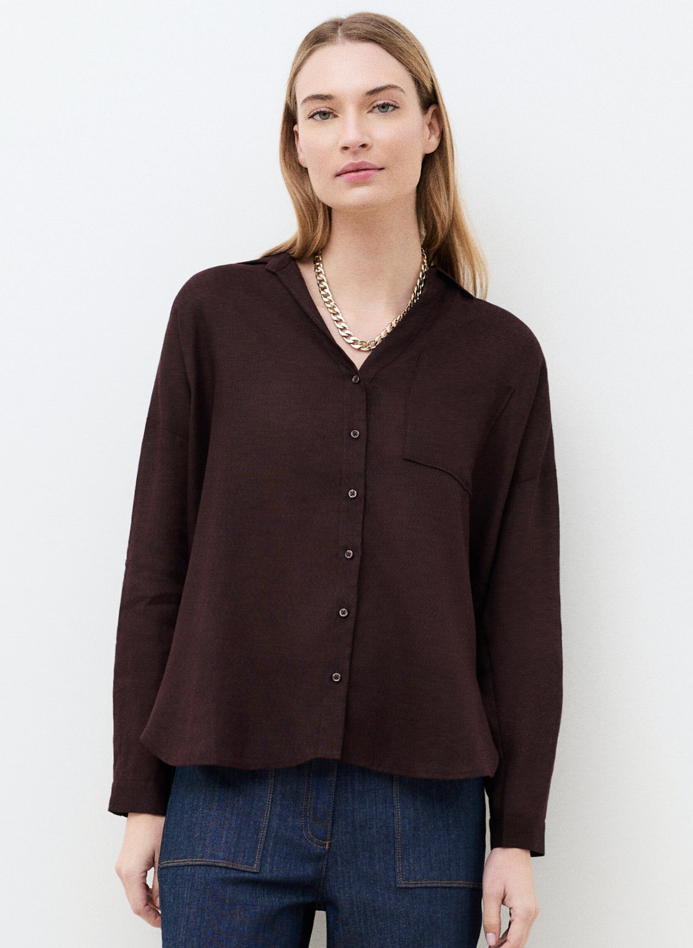 Geruit, linnen overhemd met klassieke kraag CAROLL