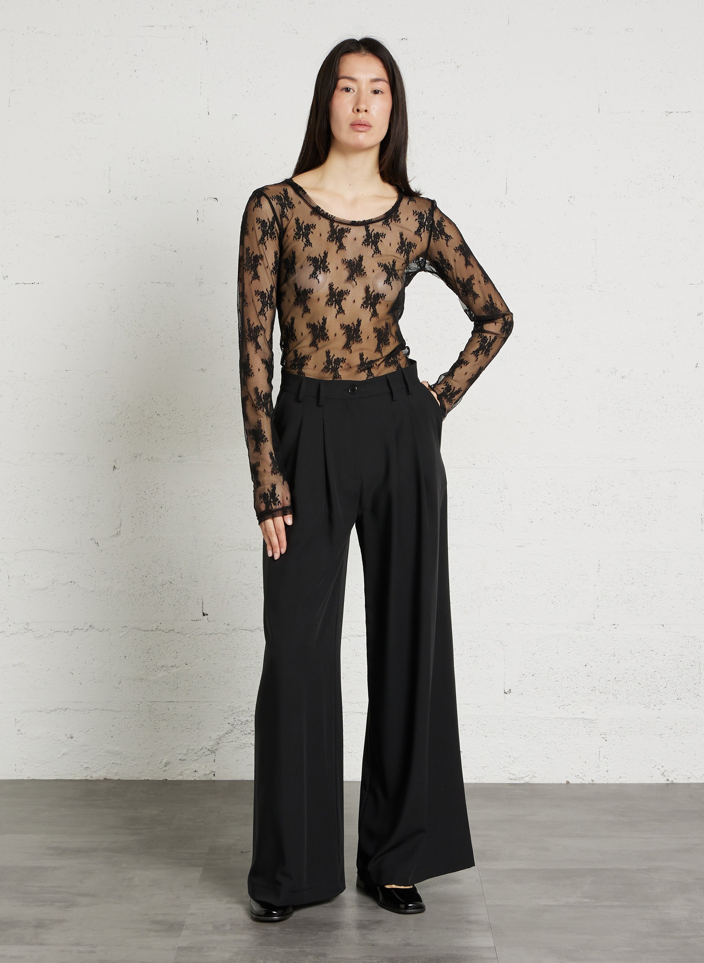 <p>Tee-shirt straight round neck in lace</p> IMPERIAL Black