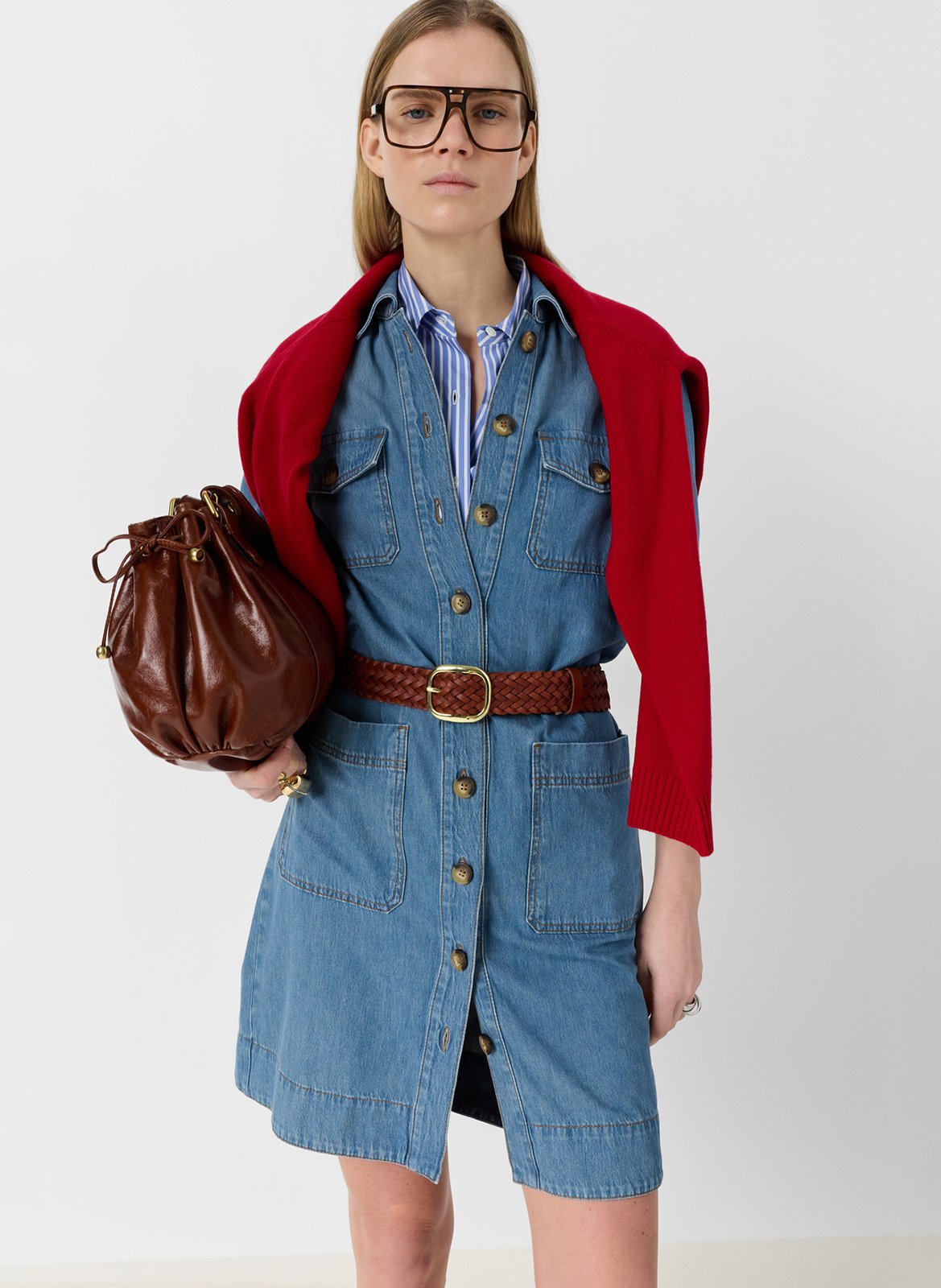 Robe courte droite boutonnée denim GERARD DAREL Bleu