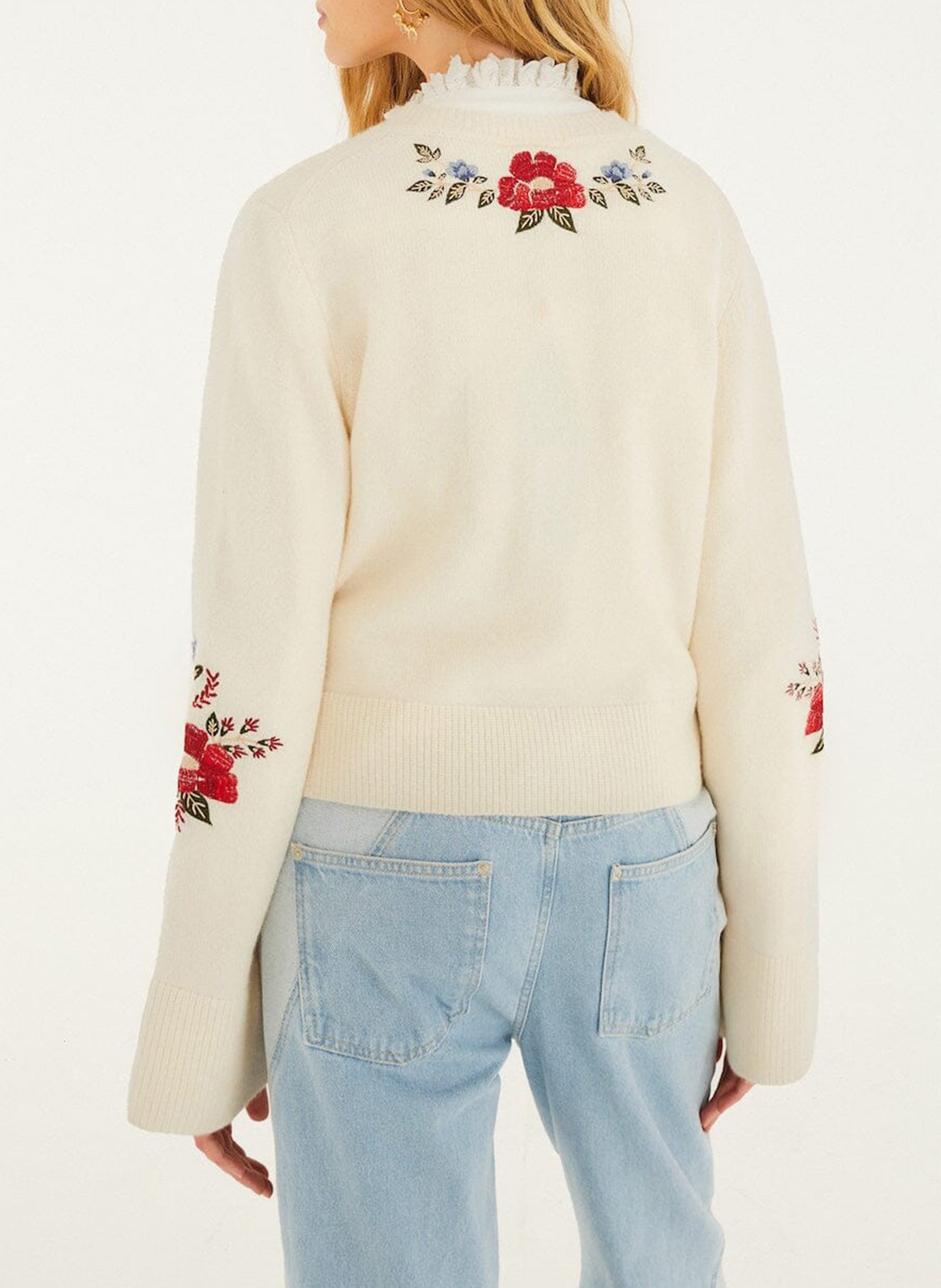 Straight woolen round-neck embroidered vest FARM RIO Beige