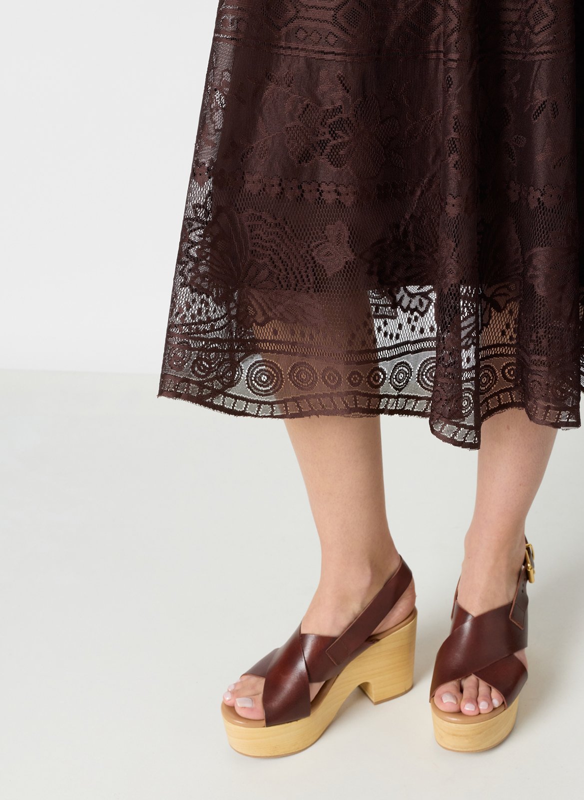 Jupe midi évasée en dentelle GERARD DAREL Marron