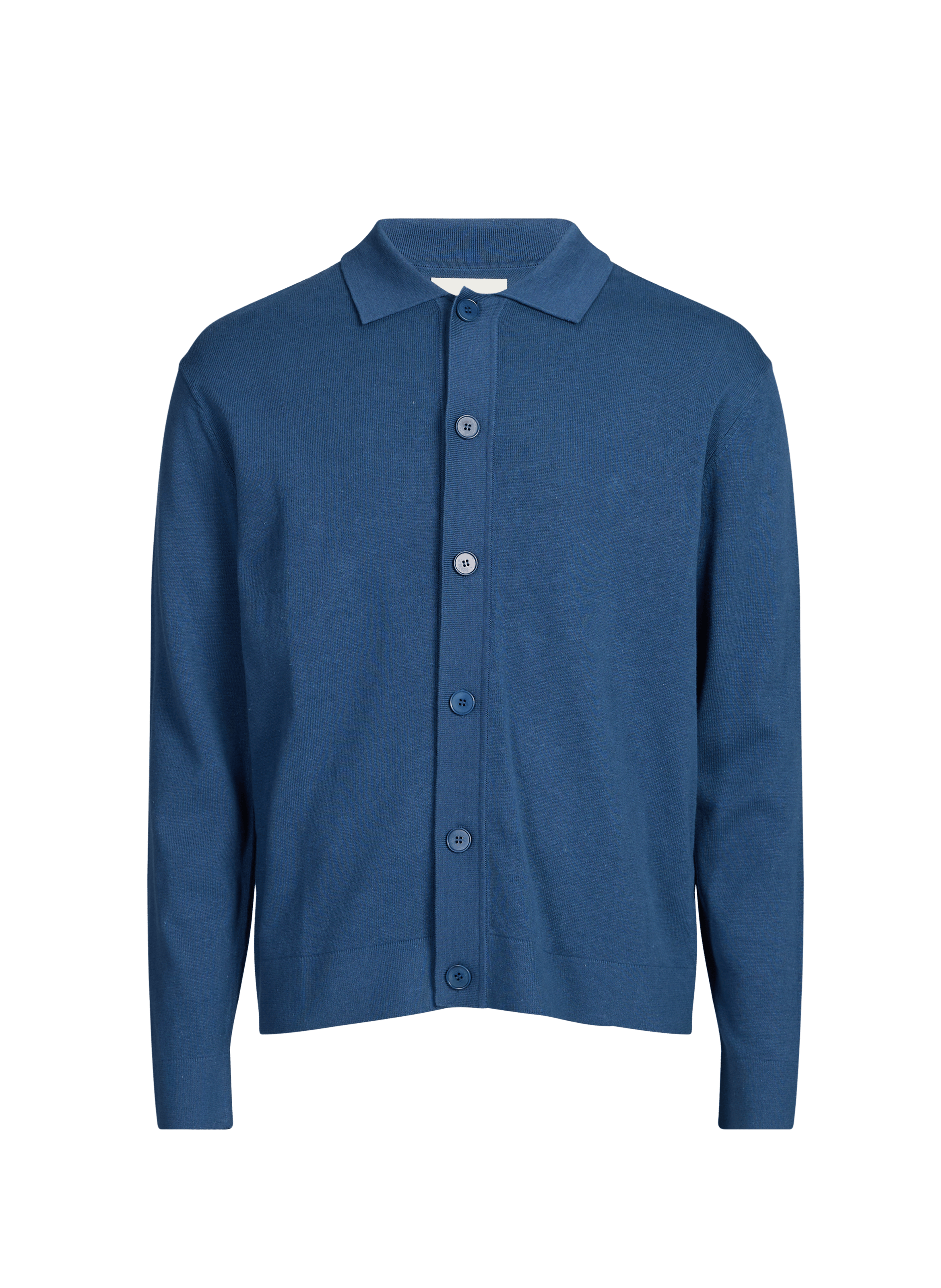 Cardigan droit col classique en coton et lin mélangé SAISON 1865 Bleu