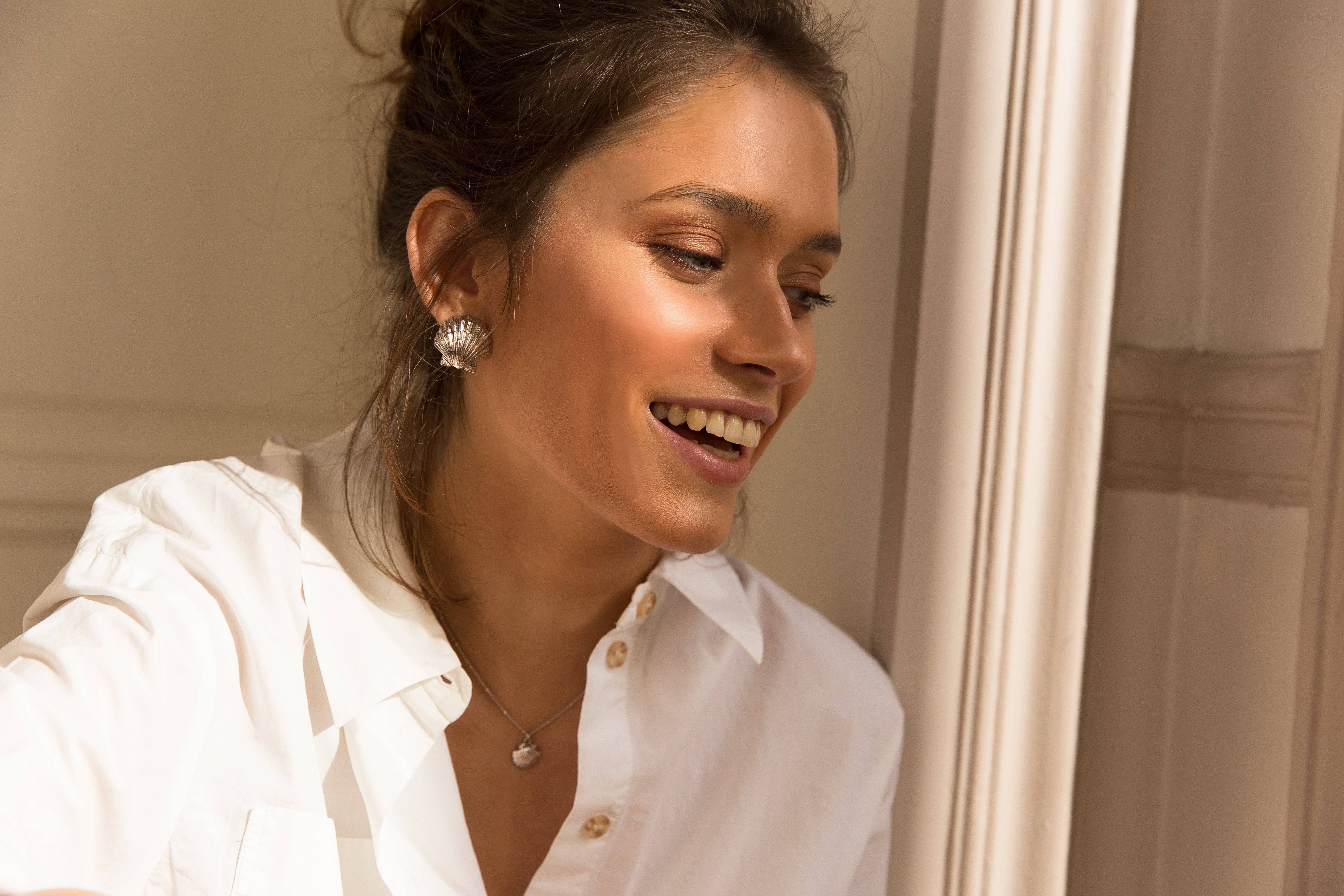 Large seashell stud earrings silver plated MONSIEUR SIMONE Silver