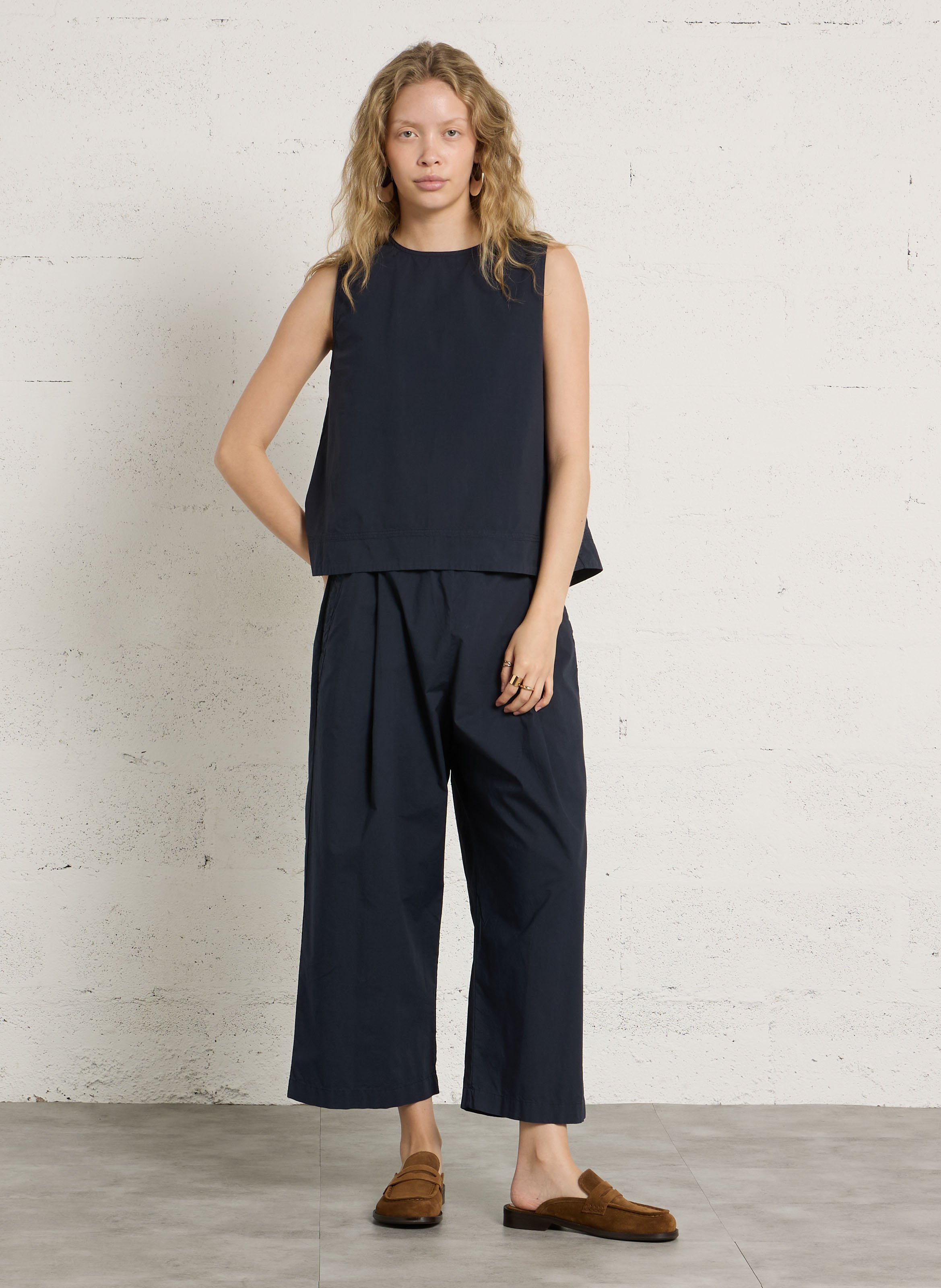 Pantalon large taille haute en coton bio RUE DE TOKYO Bleu