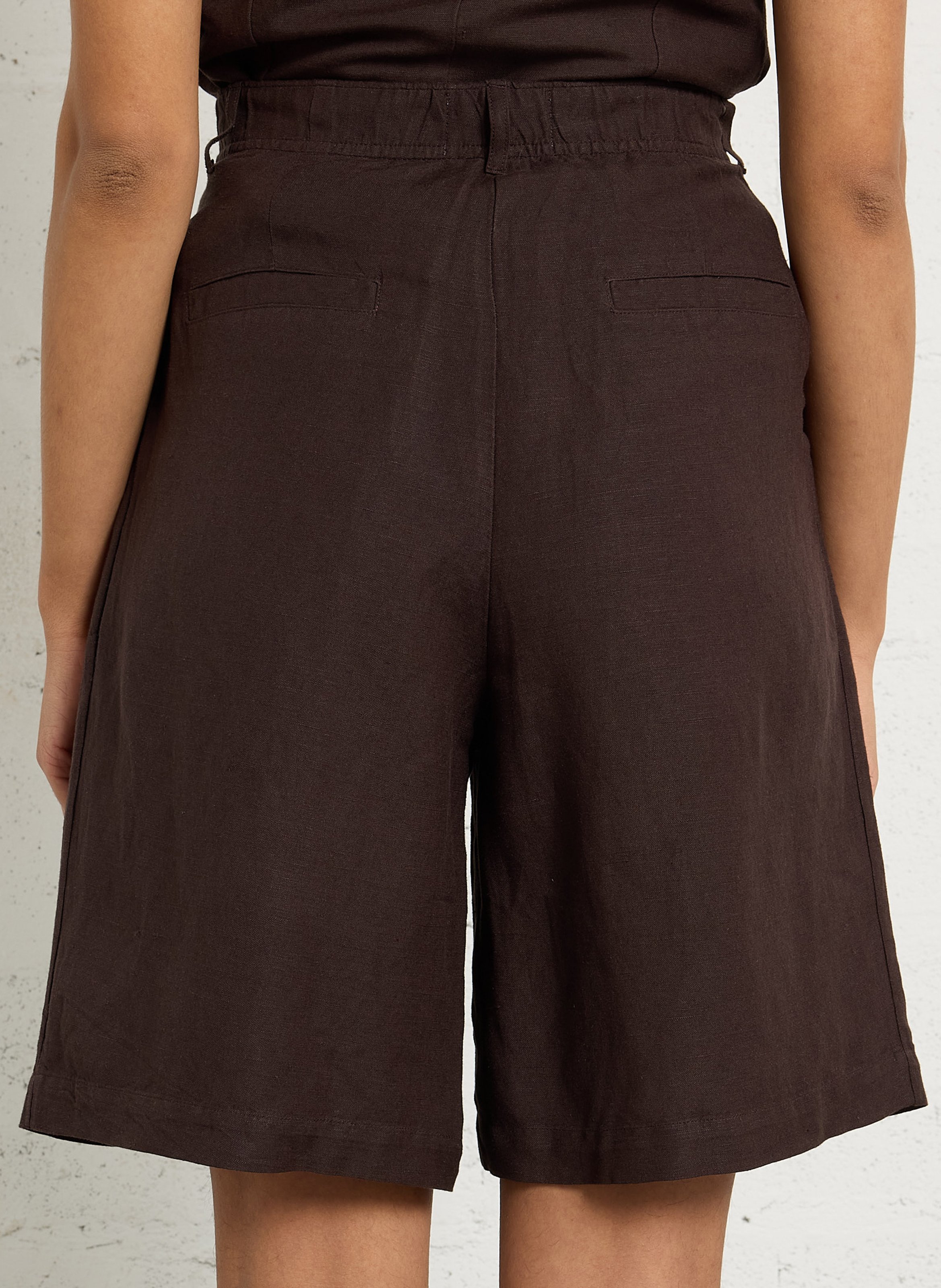 Straight linen-blend Bermuda shorts DES PETITS HAUTS Brown