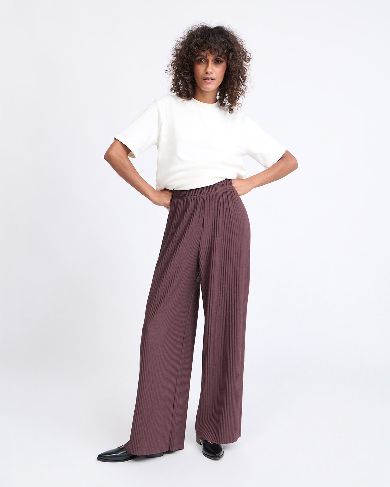 Pantalon large plissé EMOI EMOI Marron
