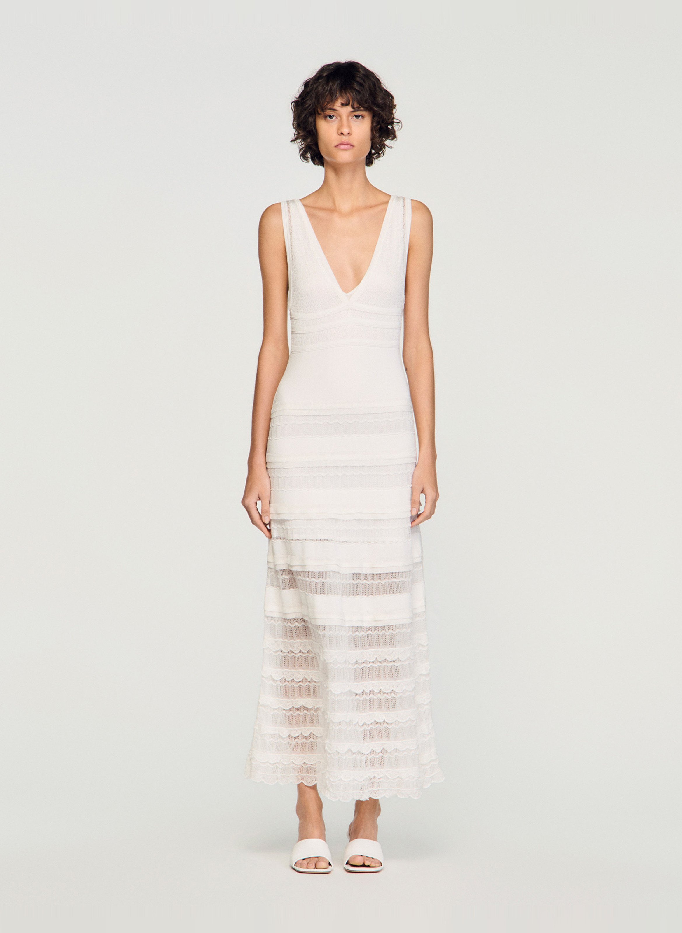 Lange jurk met V-hals SANDRO Wit