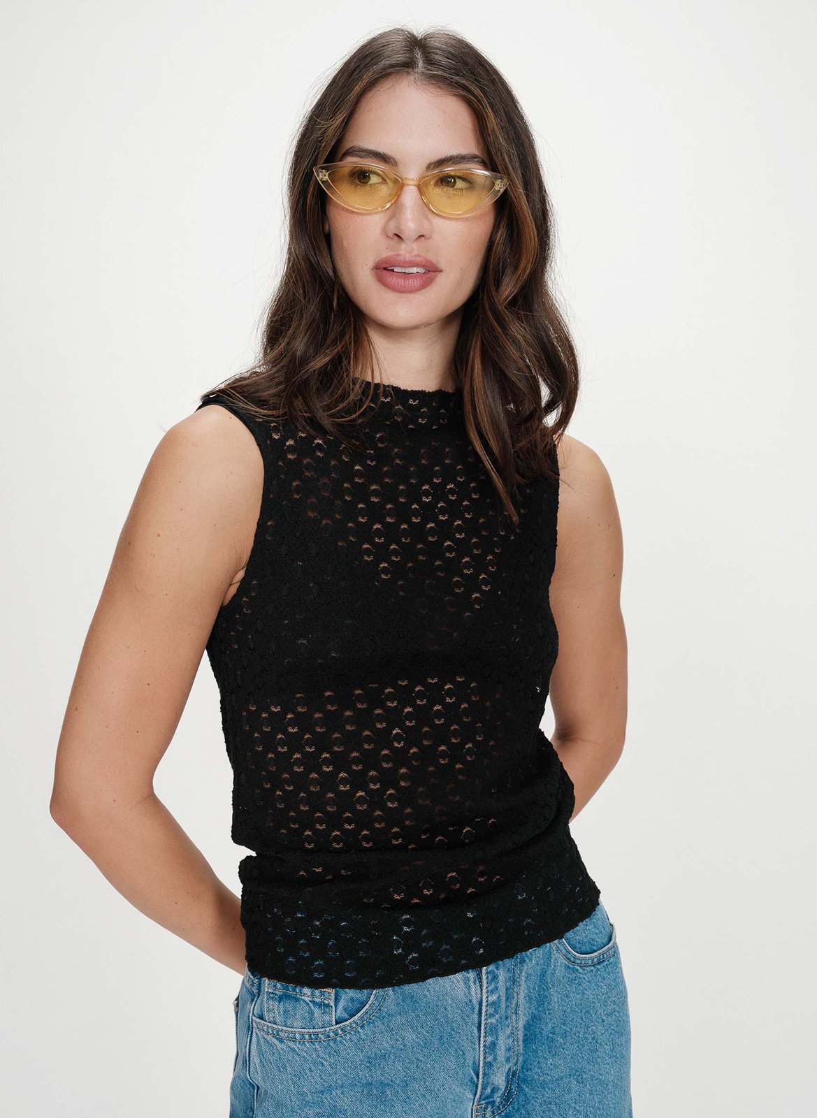 Mouwloze kanten top GRACE ET MILA Zwart