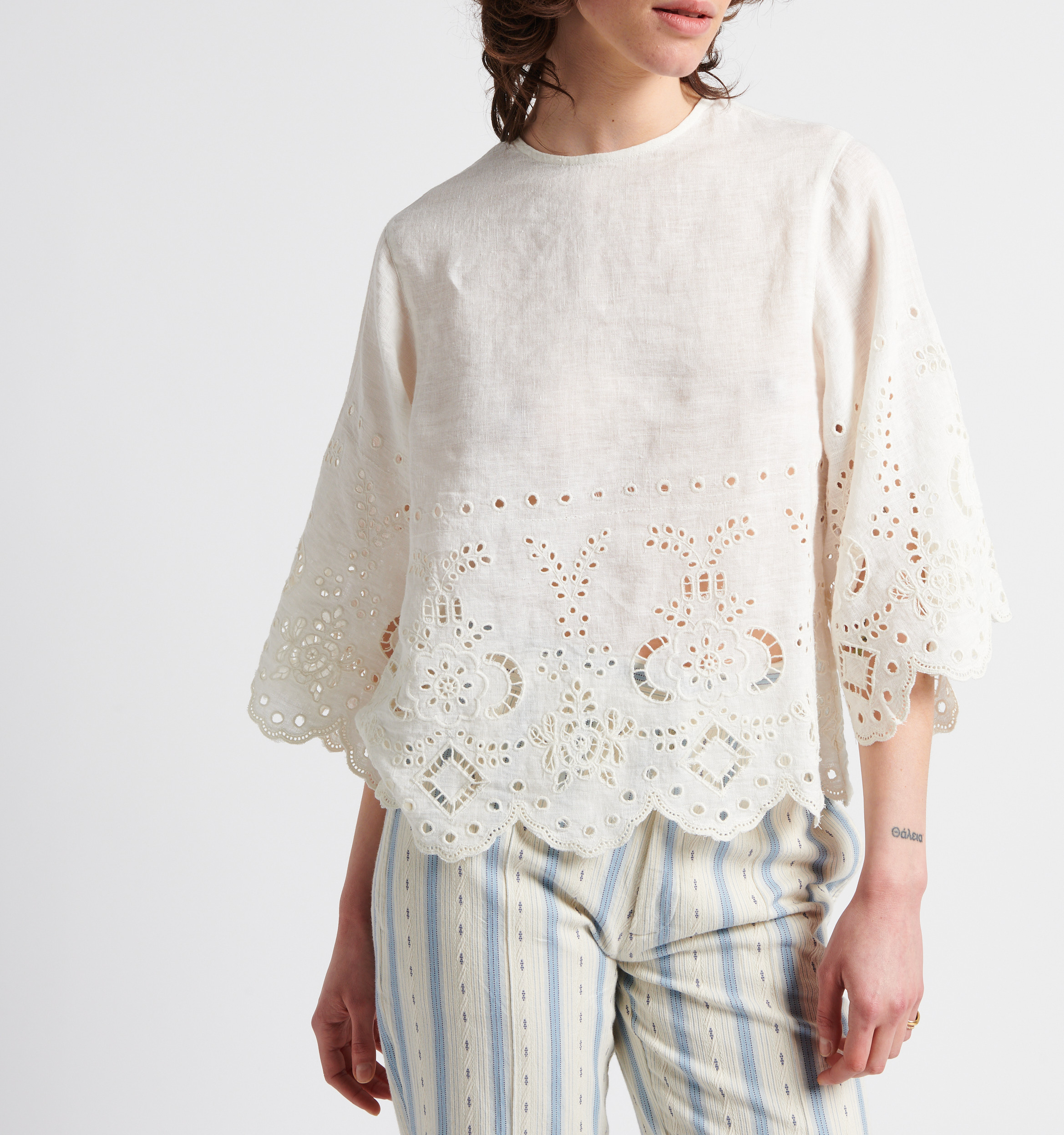 Blouse ample ajourée en lin LAURENCE BRAS Blanc