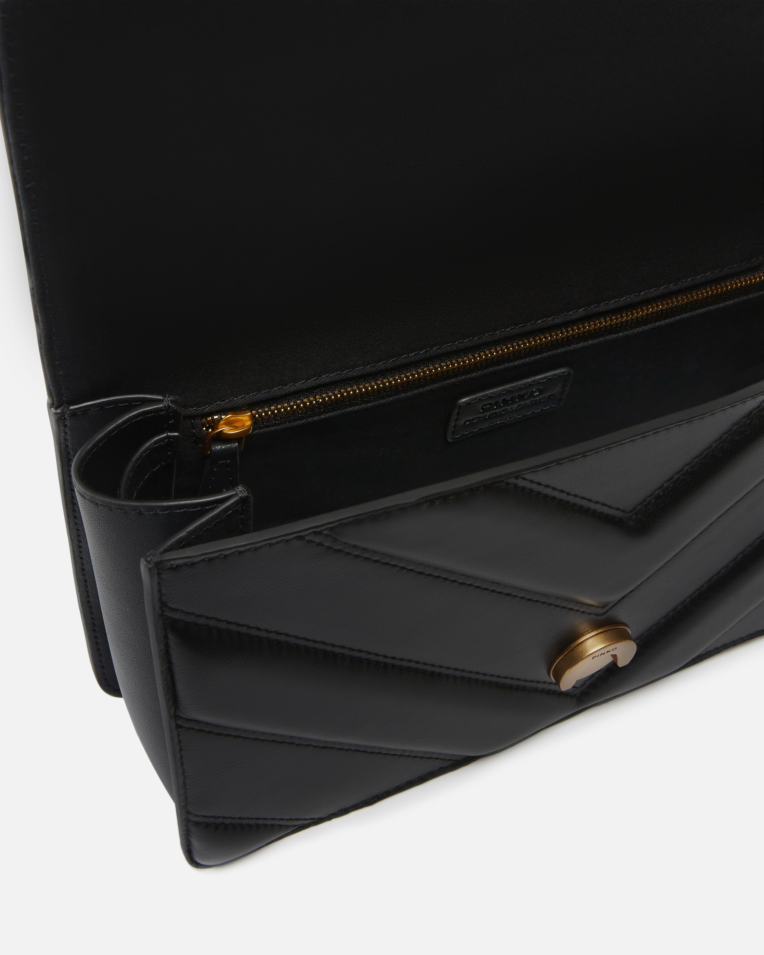 Medium crossbody love bag in grained leather with V motif and logo PINKO Black