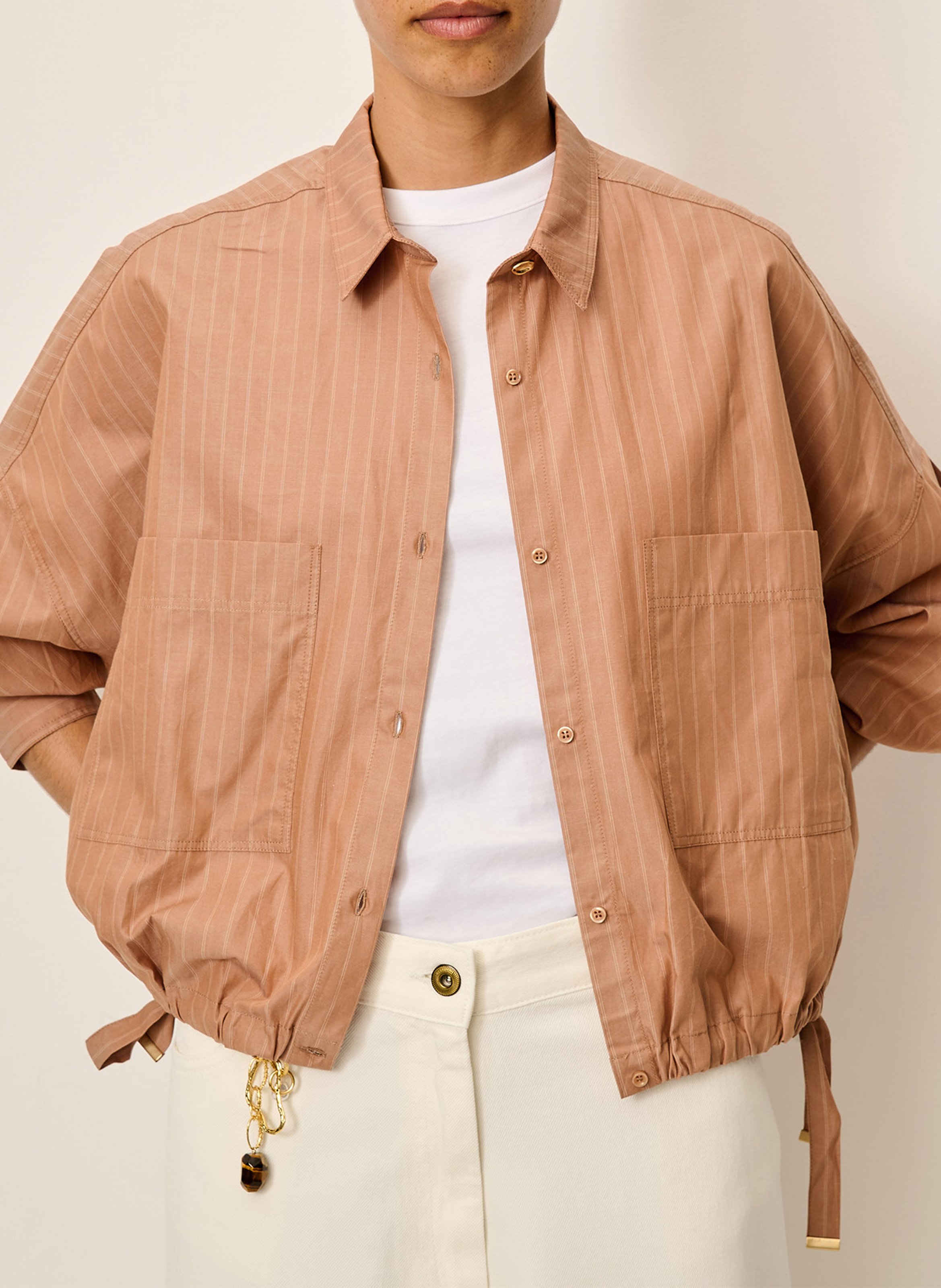 Bluse aus Baumwoll-Mix mit klassischem Kragen SESSUN Beige