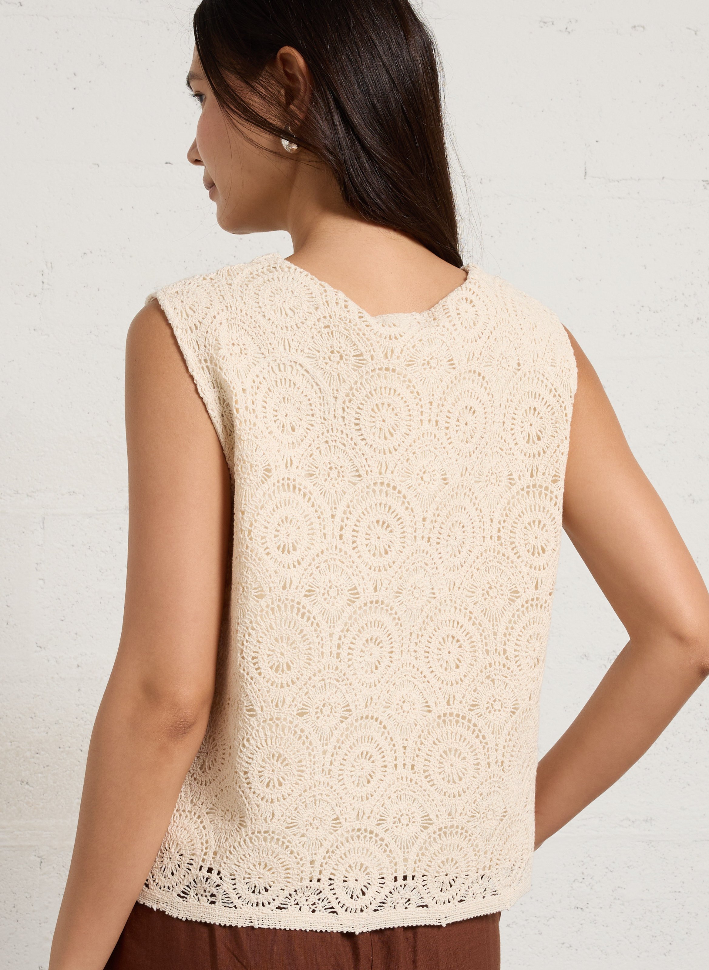 Sleeveless V-neck cotton-blend top SUD EXPRESS Beige
