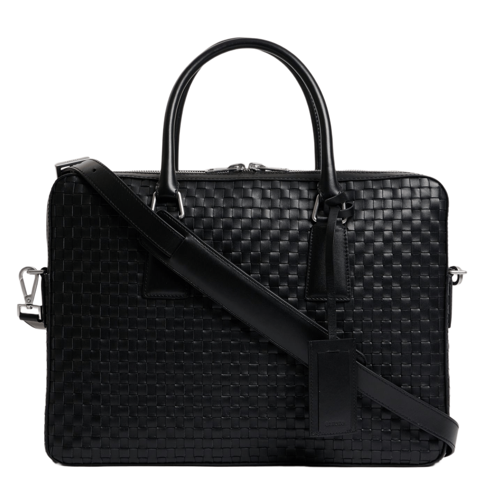 Sac ordinateur classique tressé en cuir SANDRO Zwart