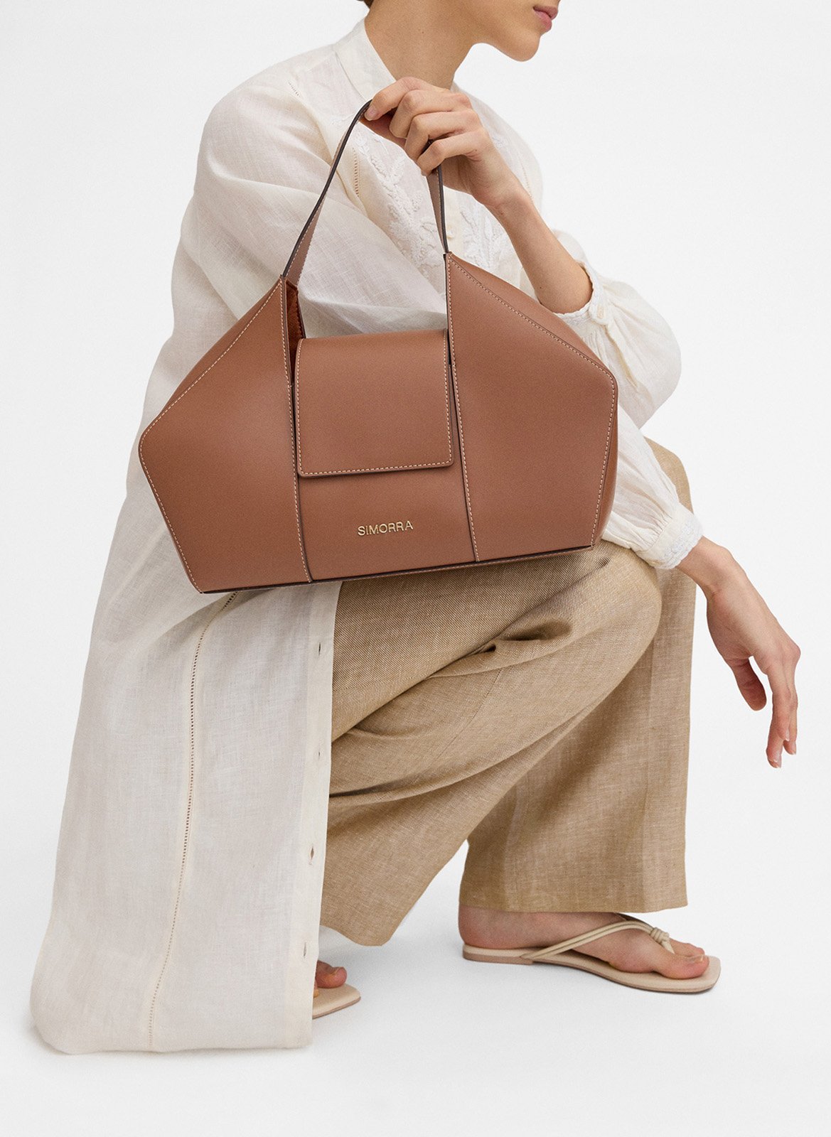 Leather tote bag SIMORRA Brown