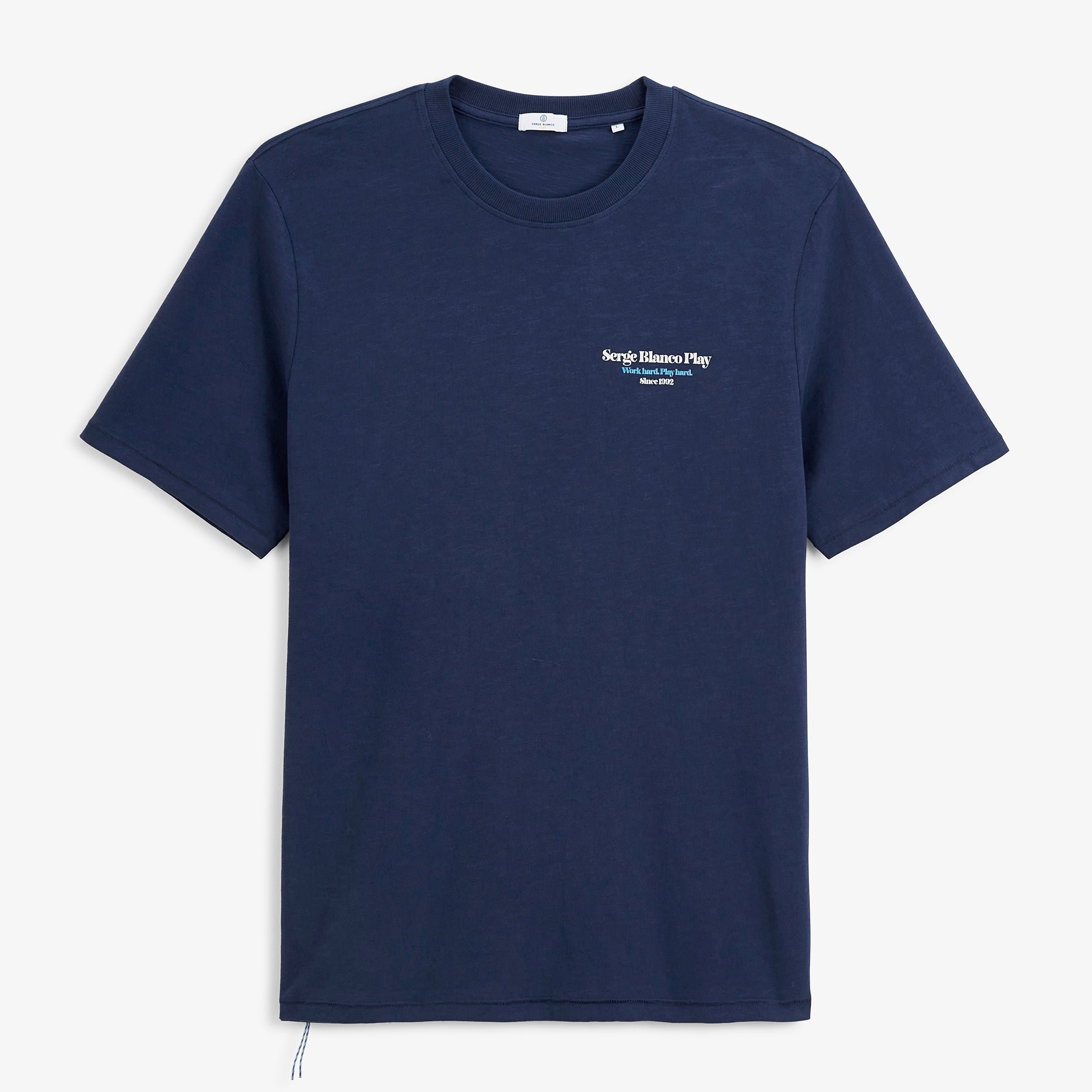Short-sleeved T-shirt with "Friends & Fun" print in navy blue by SBPlay. SERGE BLANCO Blue