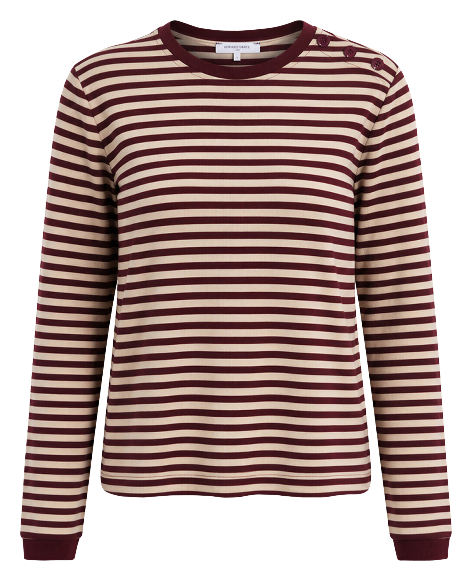 Long-sleeved straight round neck striped t-shirt. GERARD DAREL Red
