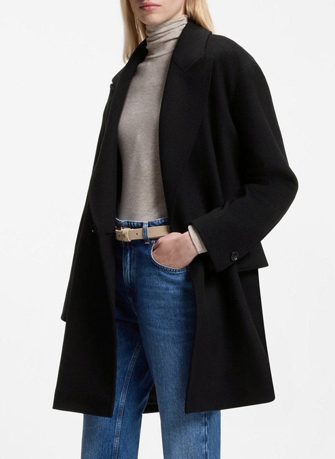 Loose-fit wool-blend mid-length coat BOSS Black