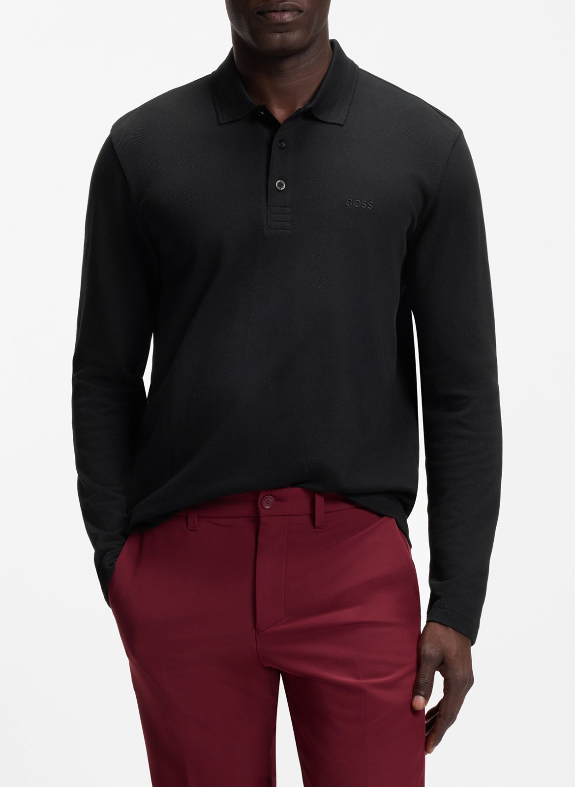 Polo manches longues en coton BOSS Noir