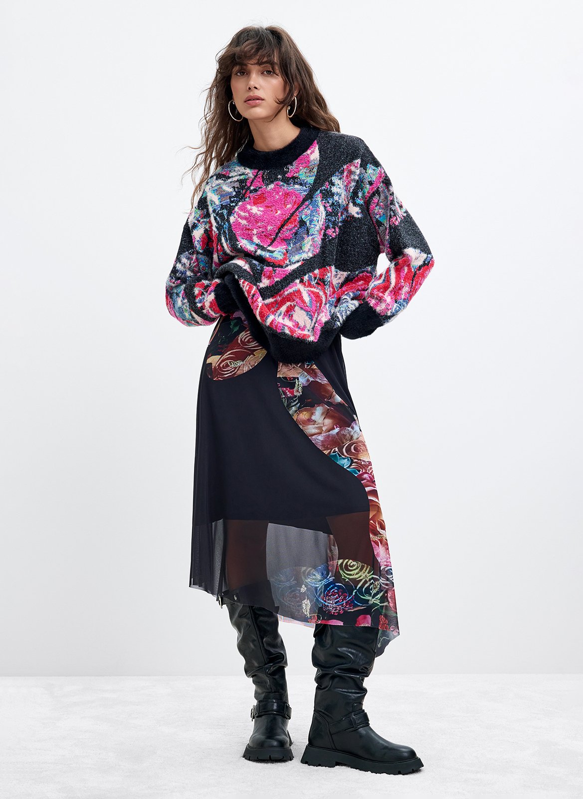 Pull col rond en coton mélangé DESIGUAL Noir