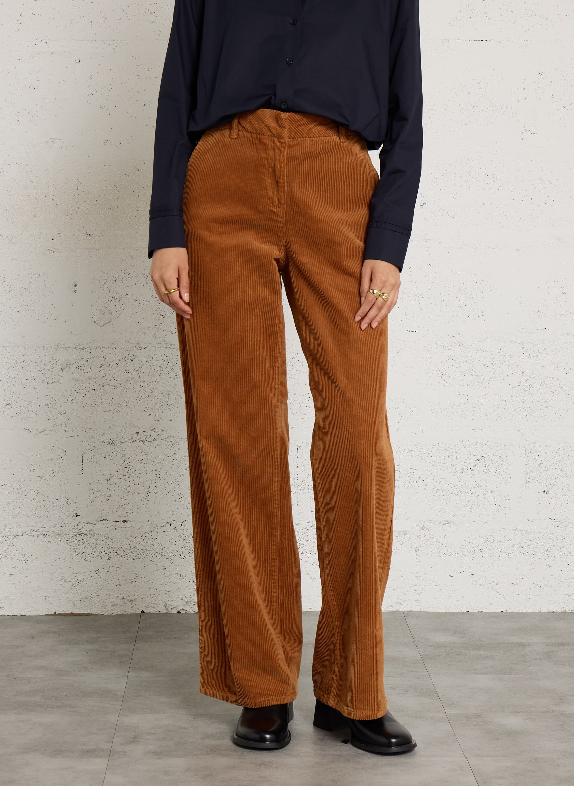 Broek van gemengd katoenen ribfluweel MAISON 123 Beige