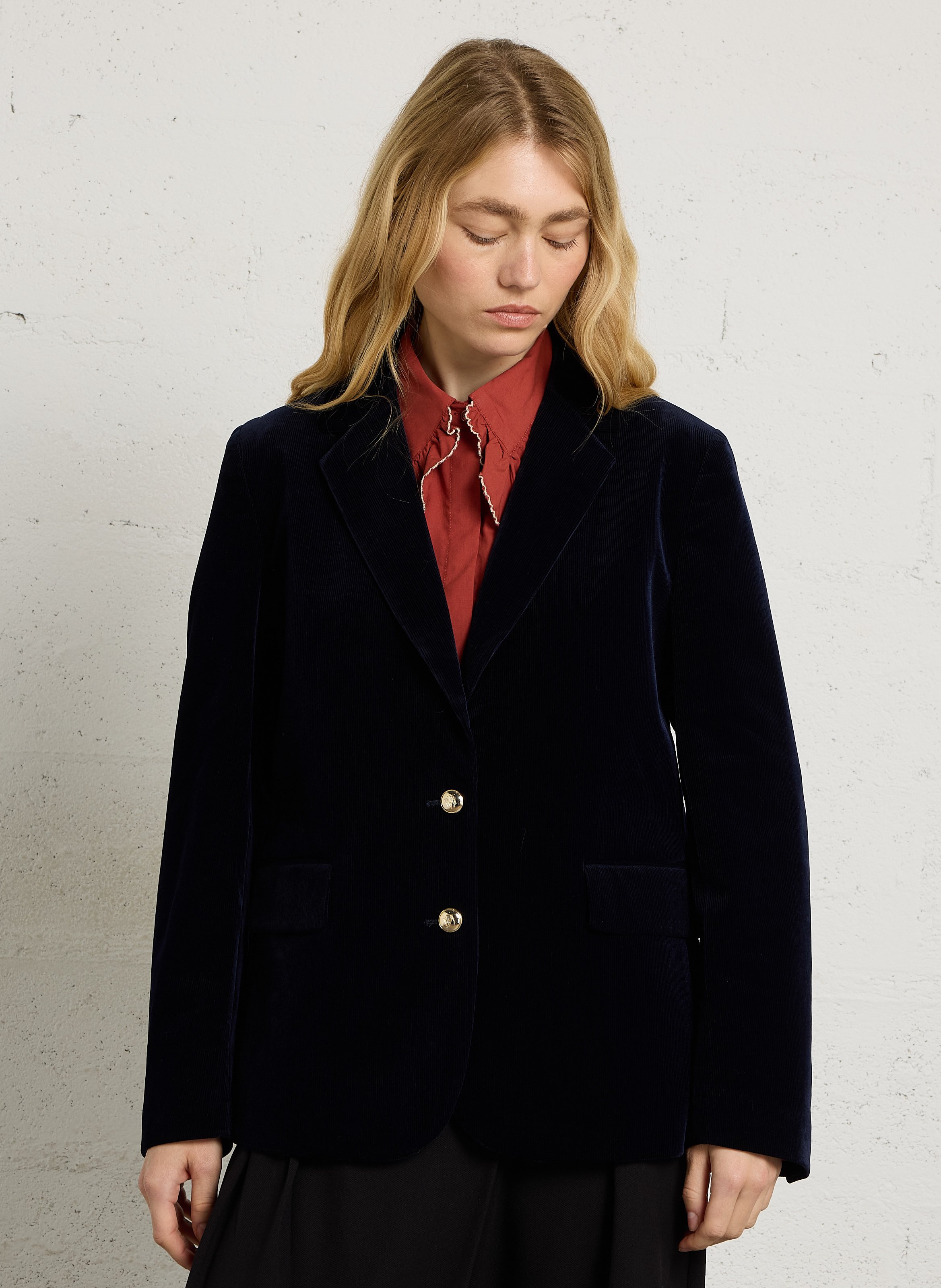 Blazer mit Rippenmuster aus Samteffekt PETITE MENDIGOTE Blau