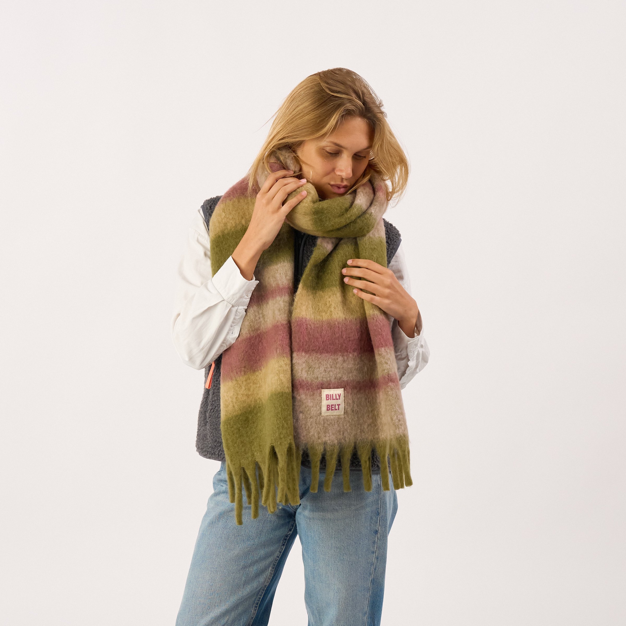 Wide wool scarf BILLYBELT Khaki