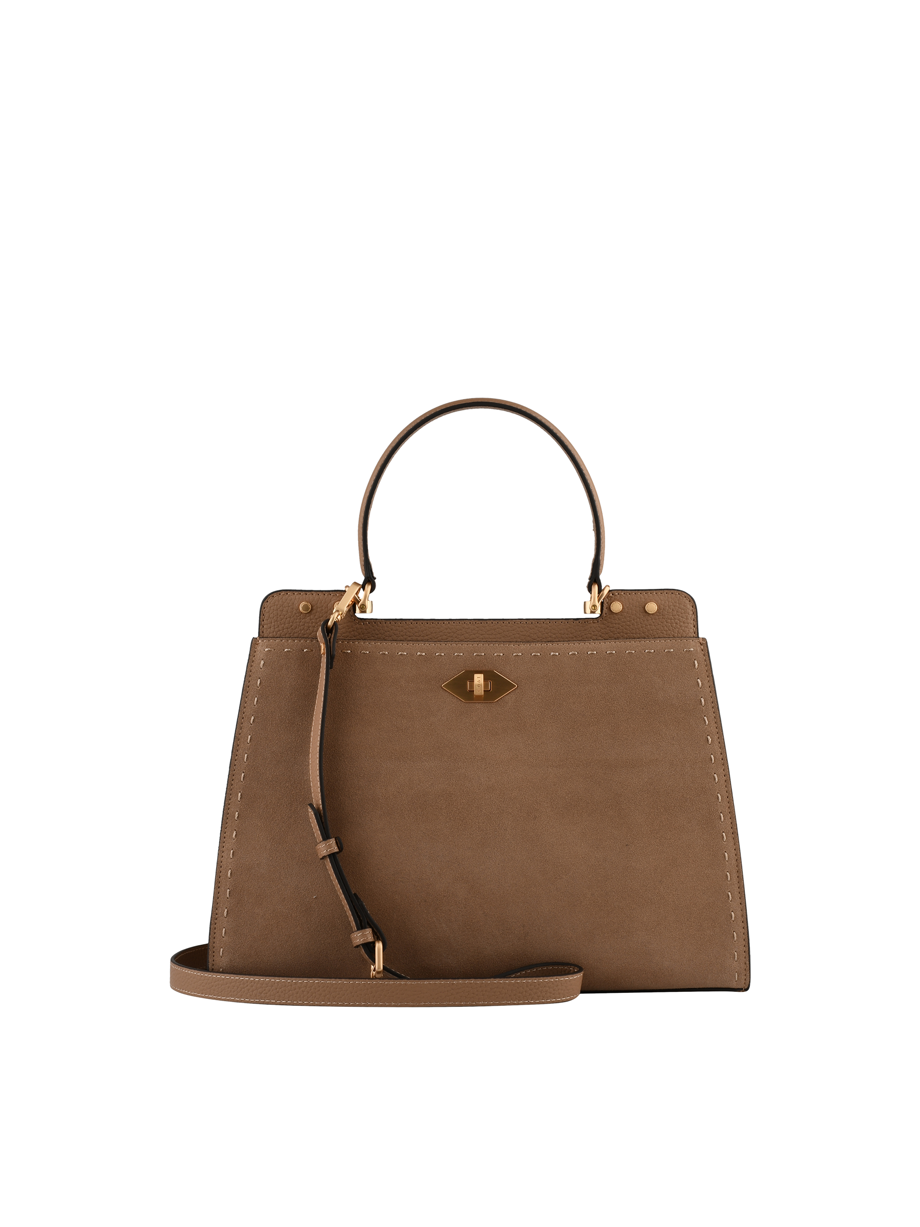 Cowhide leather handbag with a suede-effect finish POURCHET Grey