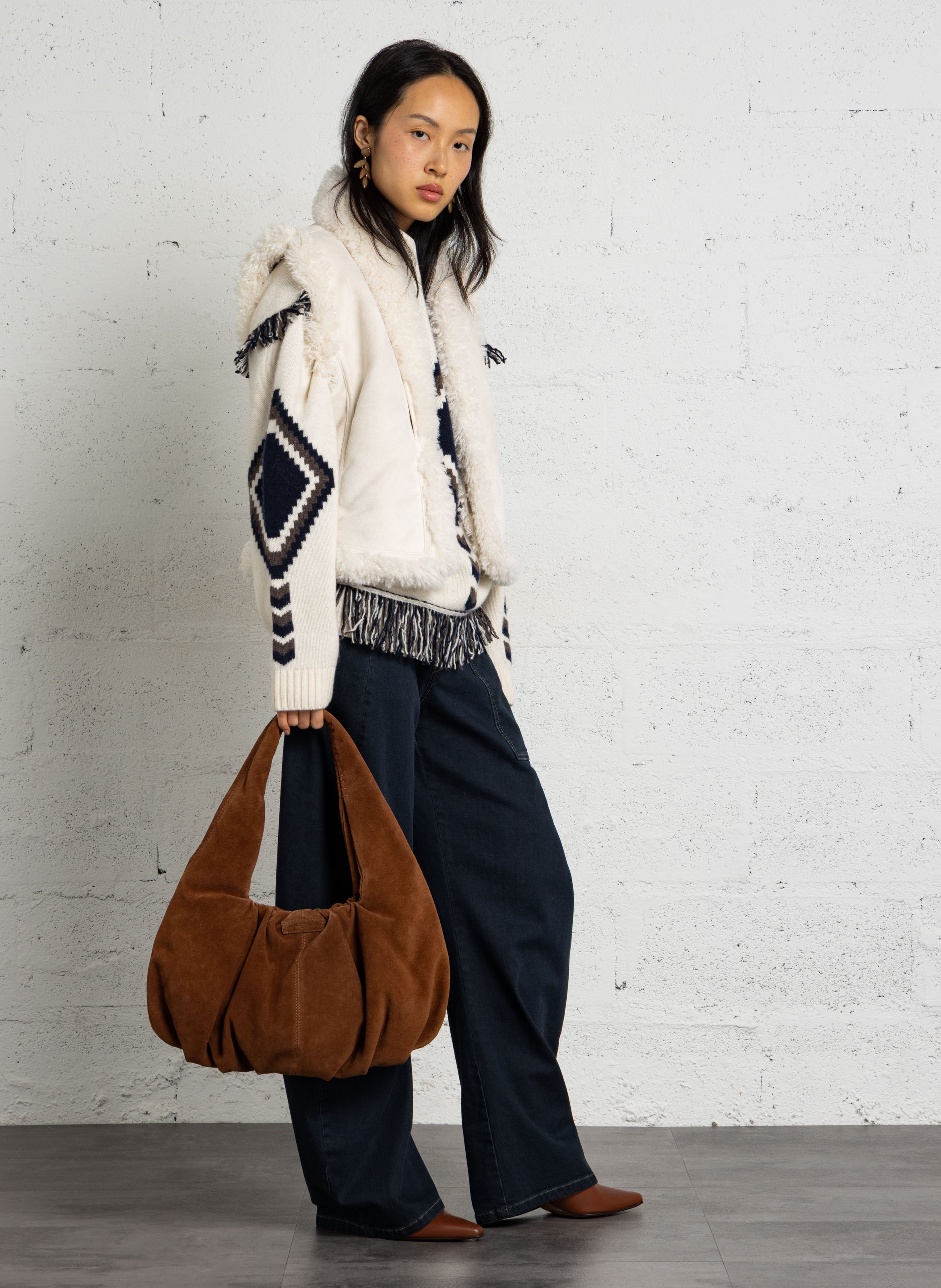 Sac hobo en cuir suède LA PETITE ETOILE Marron