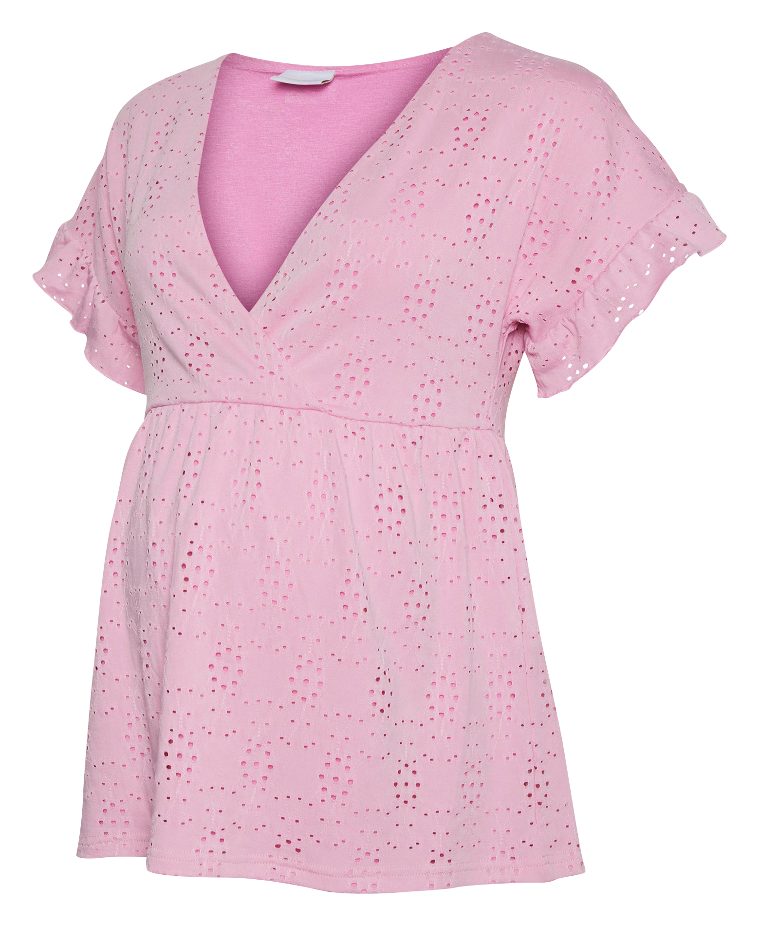 Top col V en tissu brodé MAMALICIOUS Rose