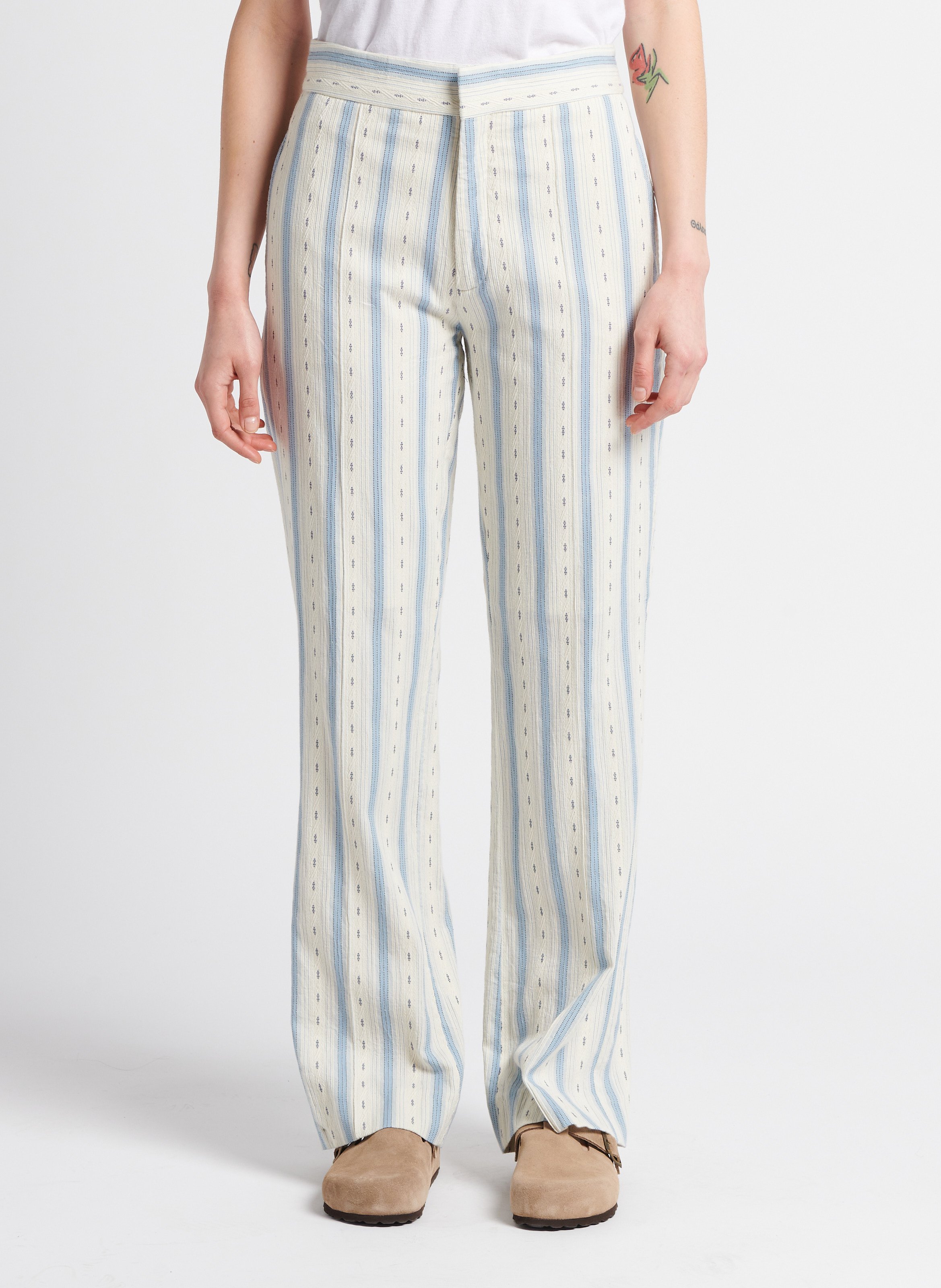 Pantalon droit taille haute en coton texturé LAURENCE BRAS Bleu
