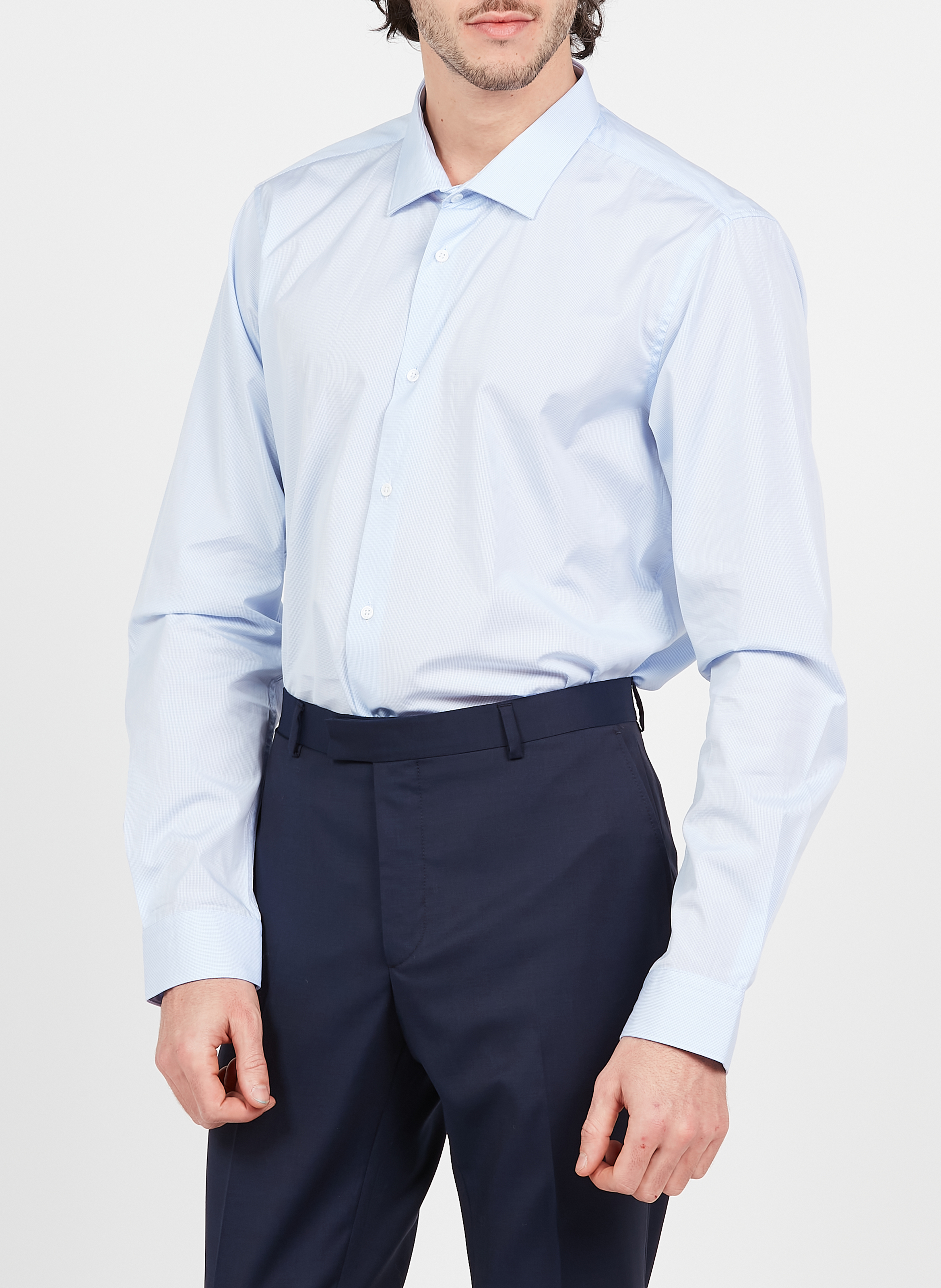 Slim-fit checked cotton shirt with classic collar ATELIER PRIVE Blue