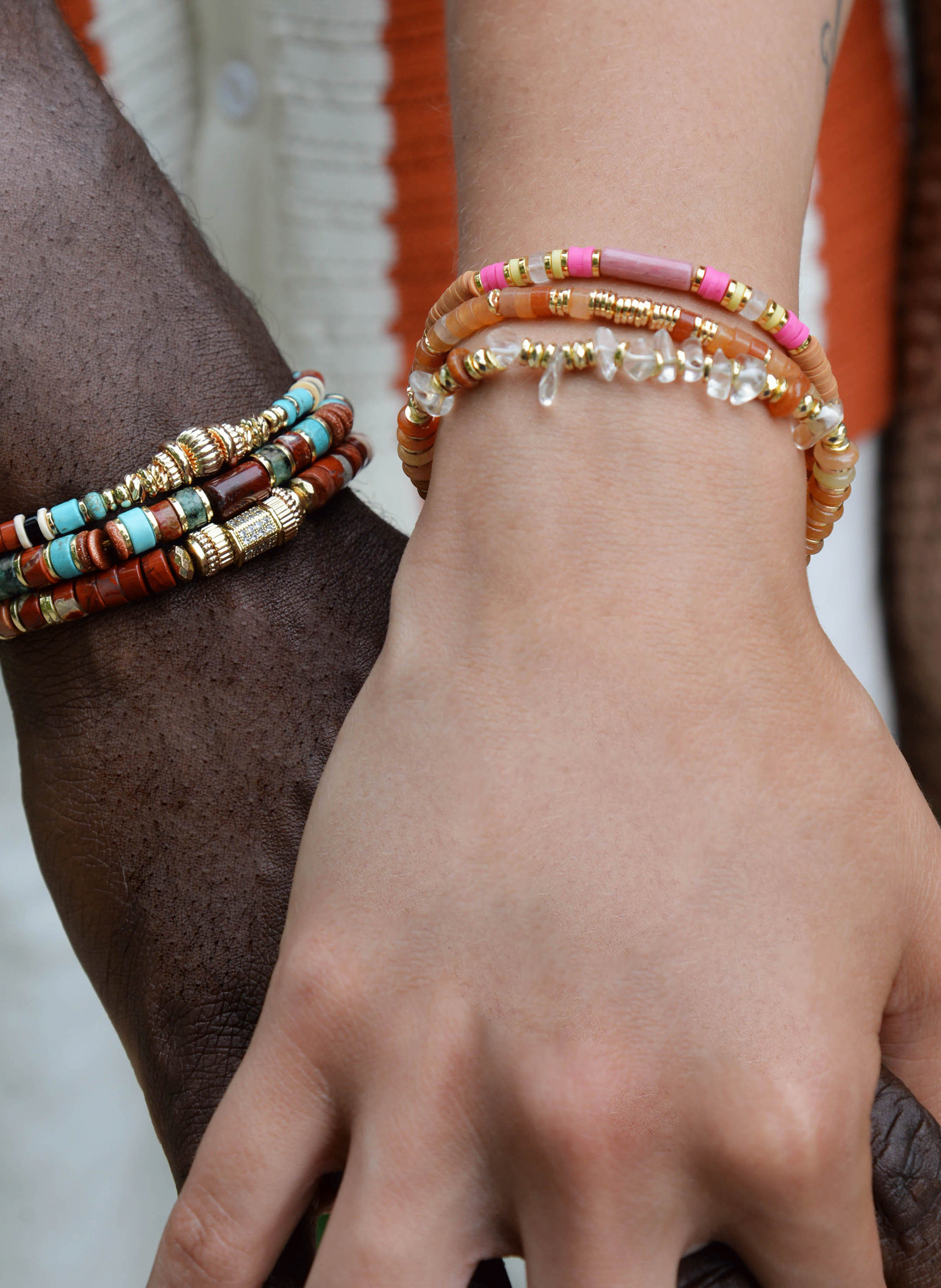 Adjustable multilayer bracelet with beads HIPANEMA Brown