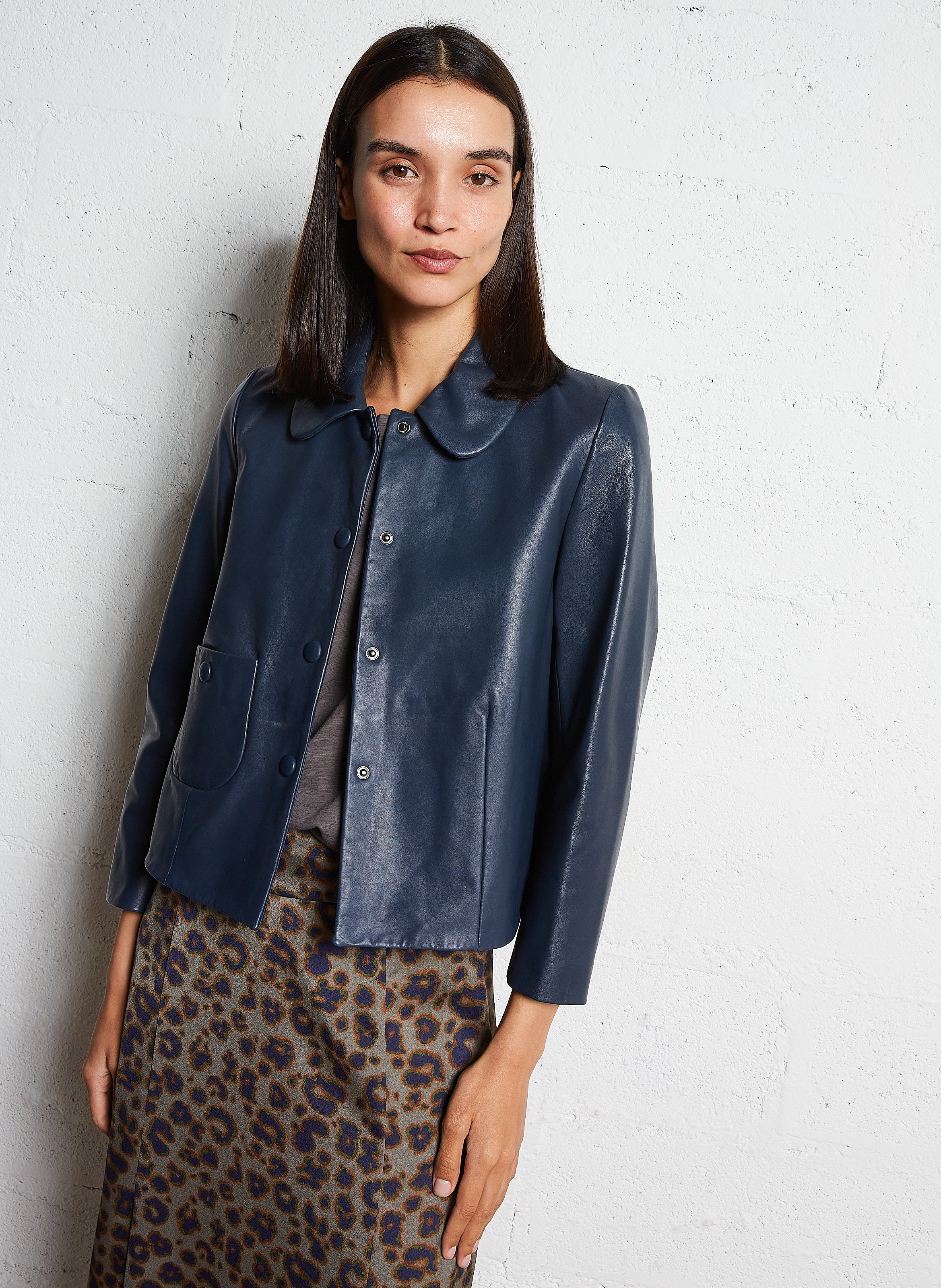 Leather shirt collar jacket BA&amp;SH Blue