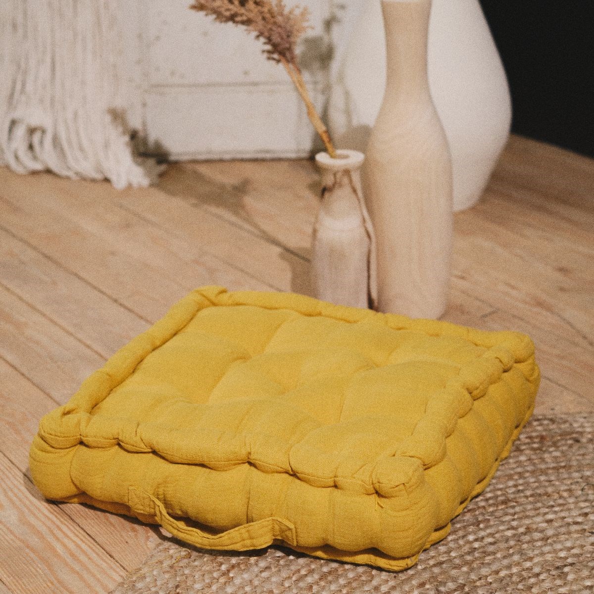 Solid cotton gauze floor cushion TODAY LINGE DE MAISON Yellow