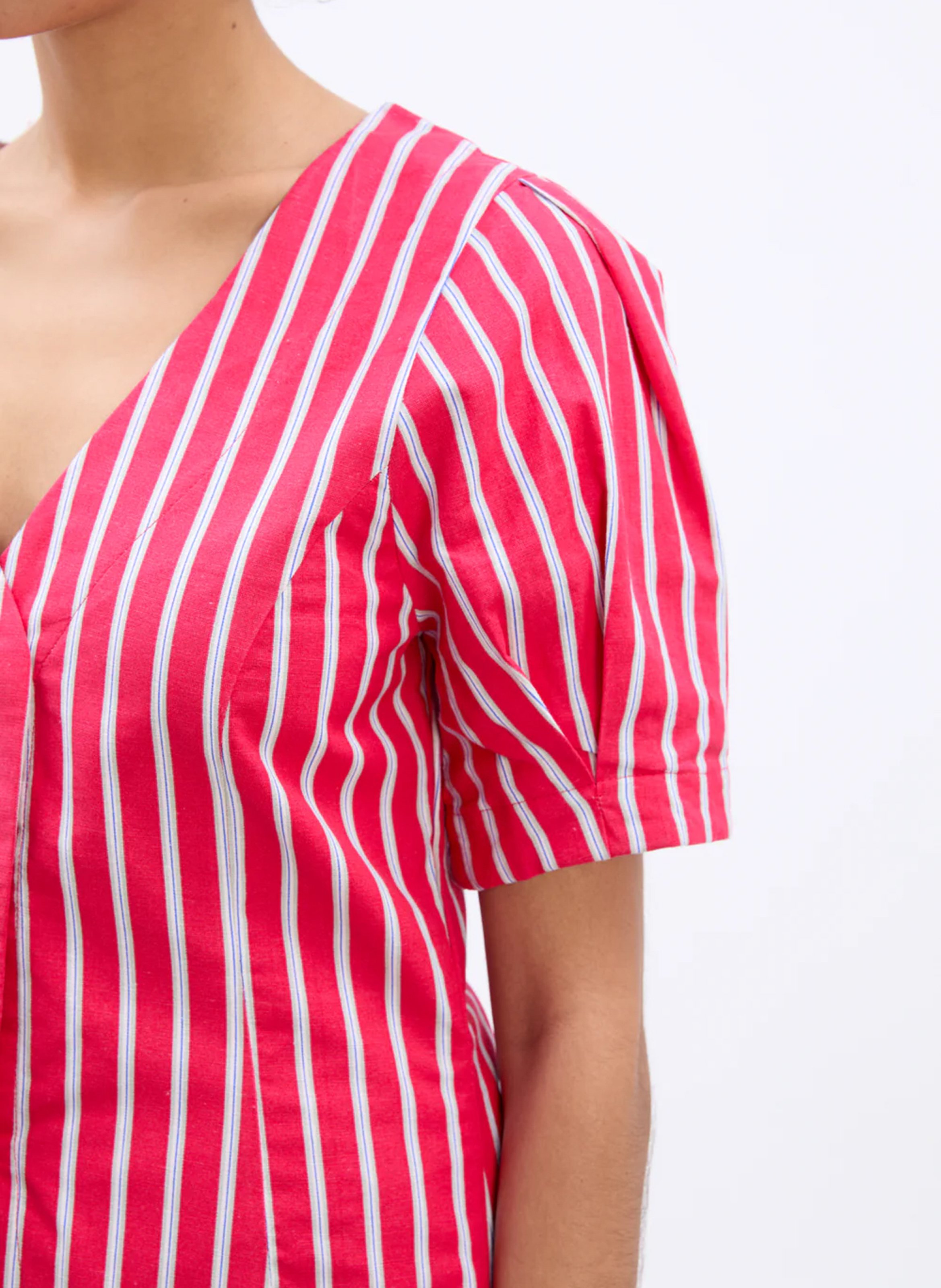 Striped organic cotton v-neck top DAMSON MADDER Brown