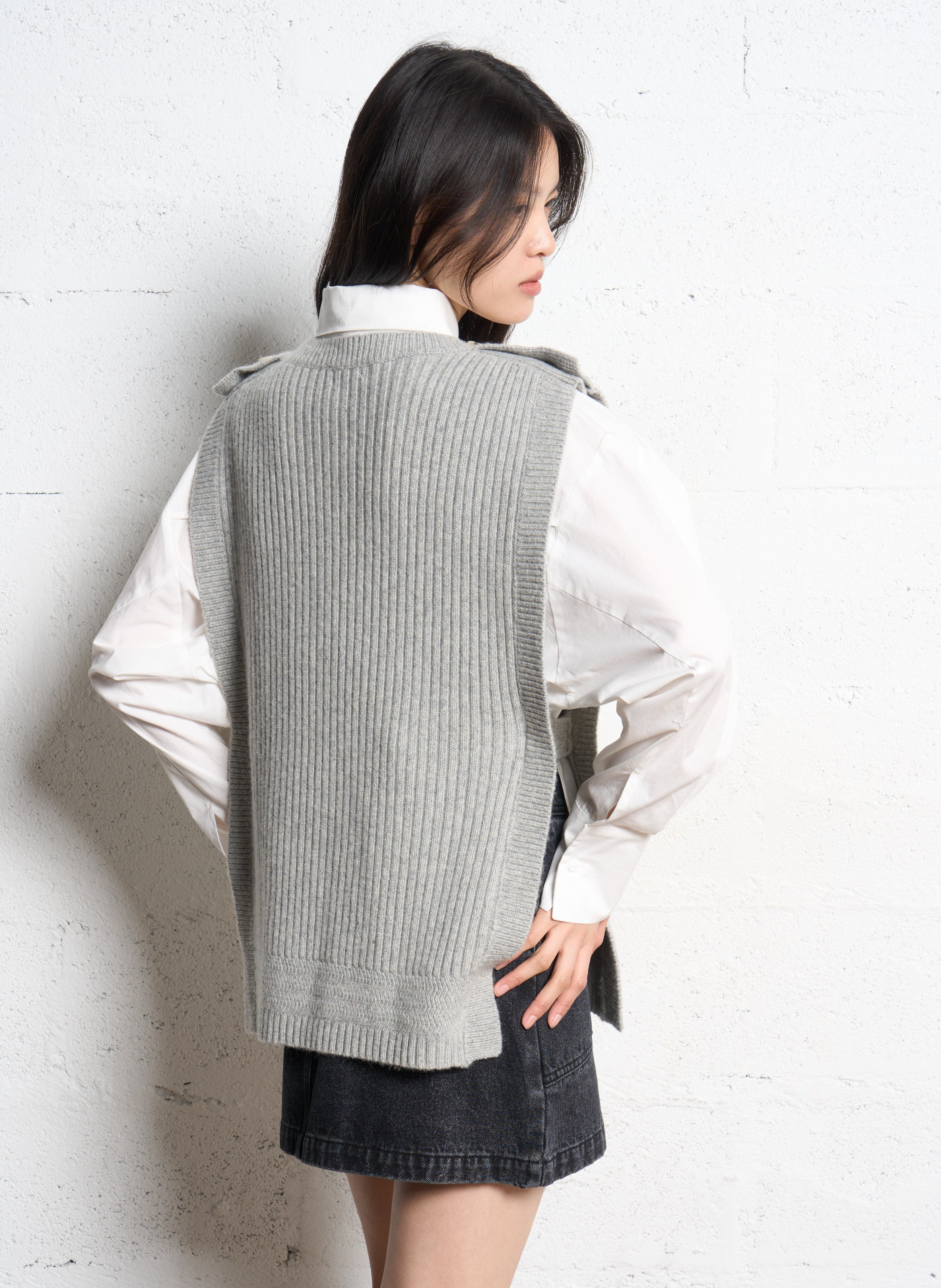 Pull col rond en laine mélangée SUNCOO Gris