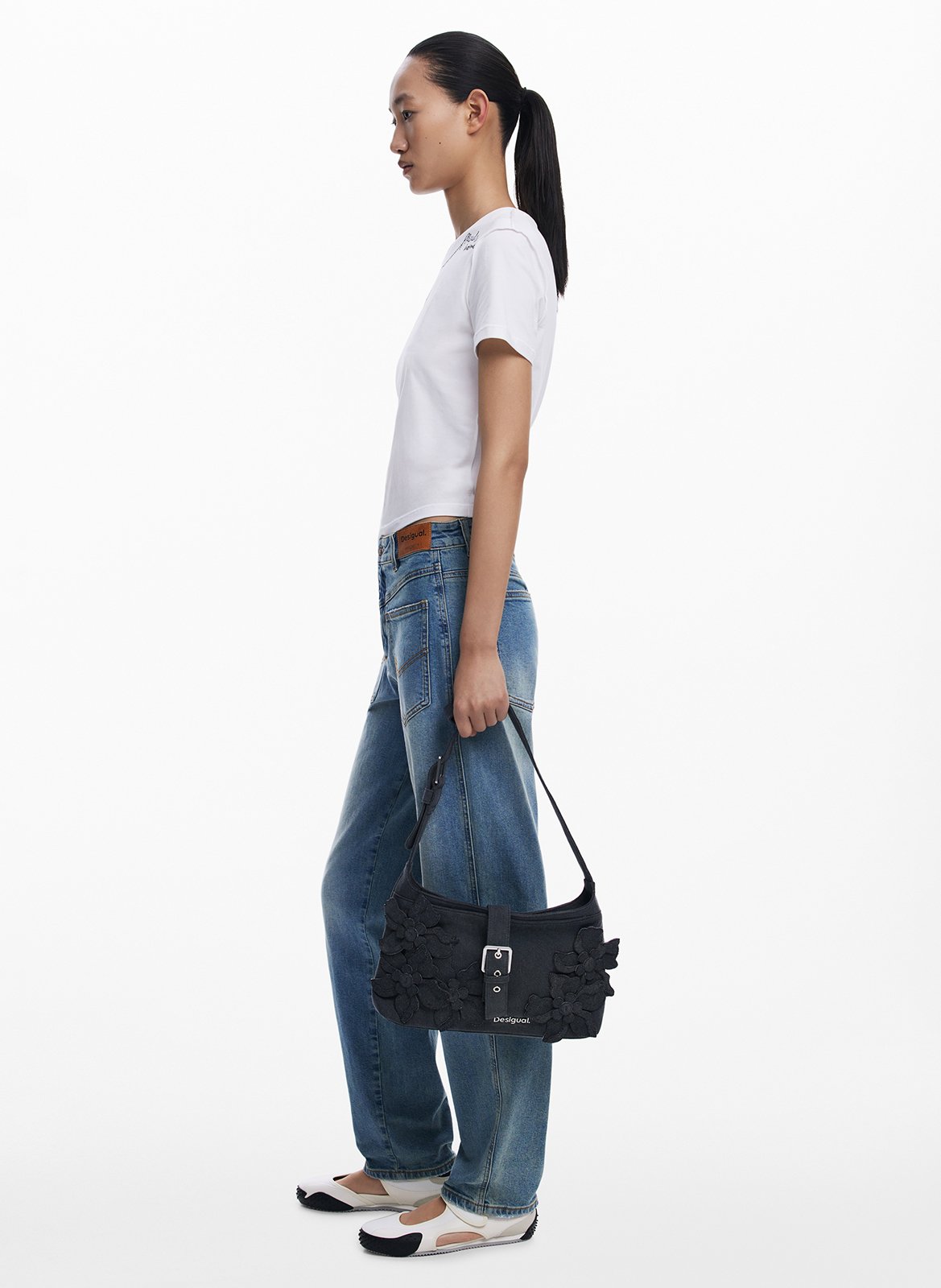 Schultertasche mit Blumenmuster aus Denim DESIGUAL Schwarz