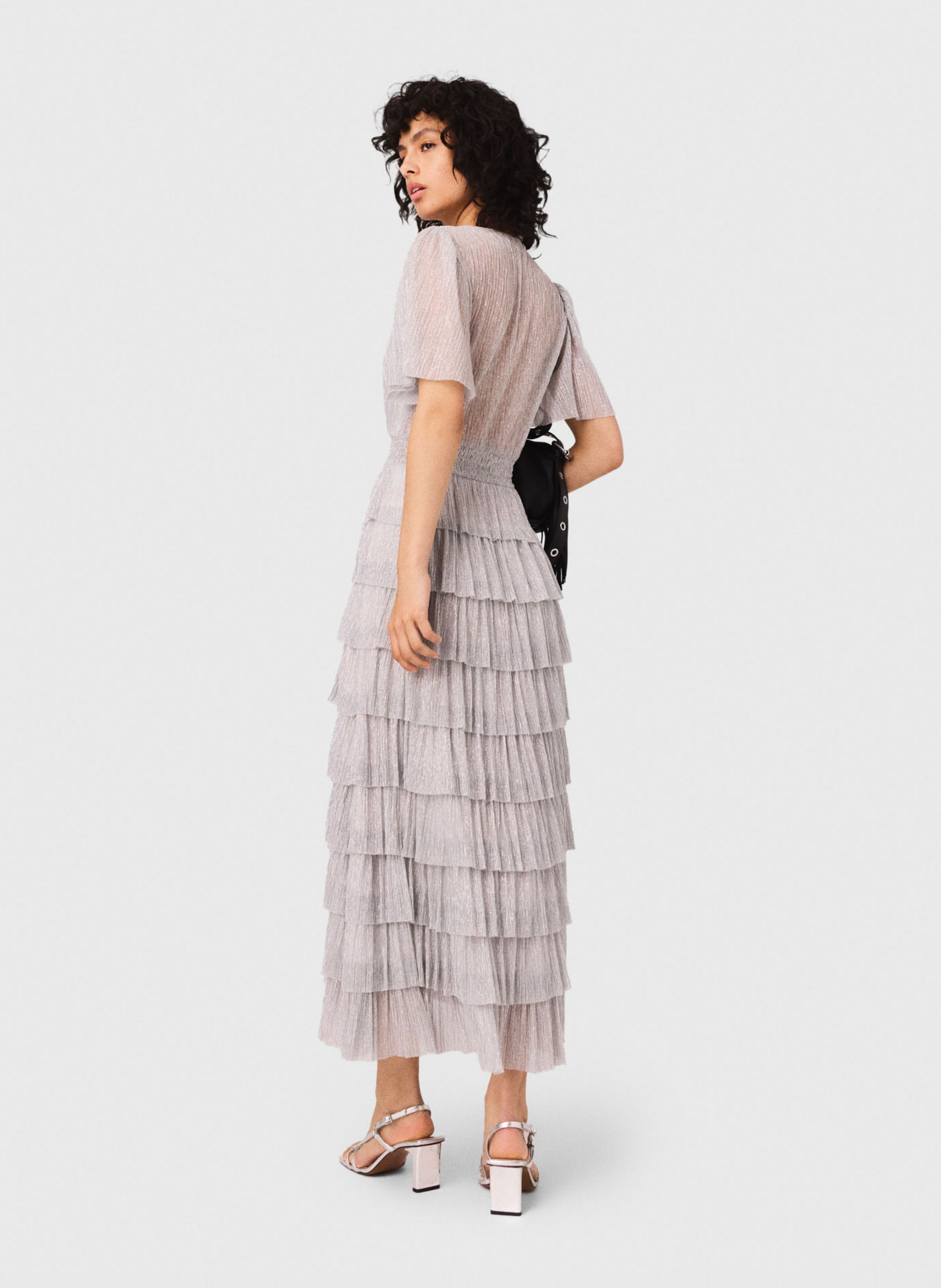 Metallic Ruffled Midi Dress MAJE Silver