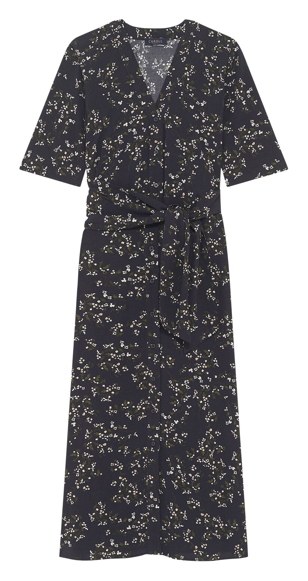 Lange jurk met V-hals en print CAROLL Black