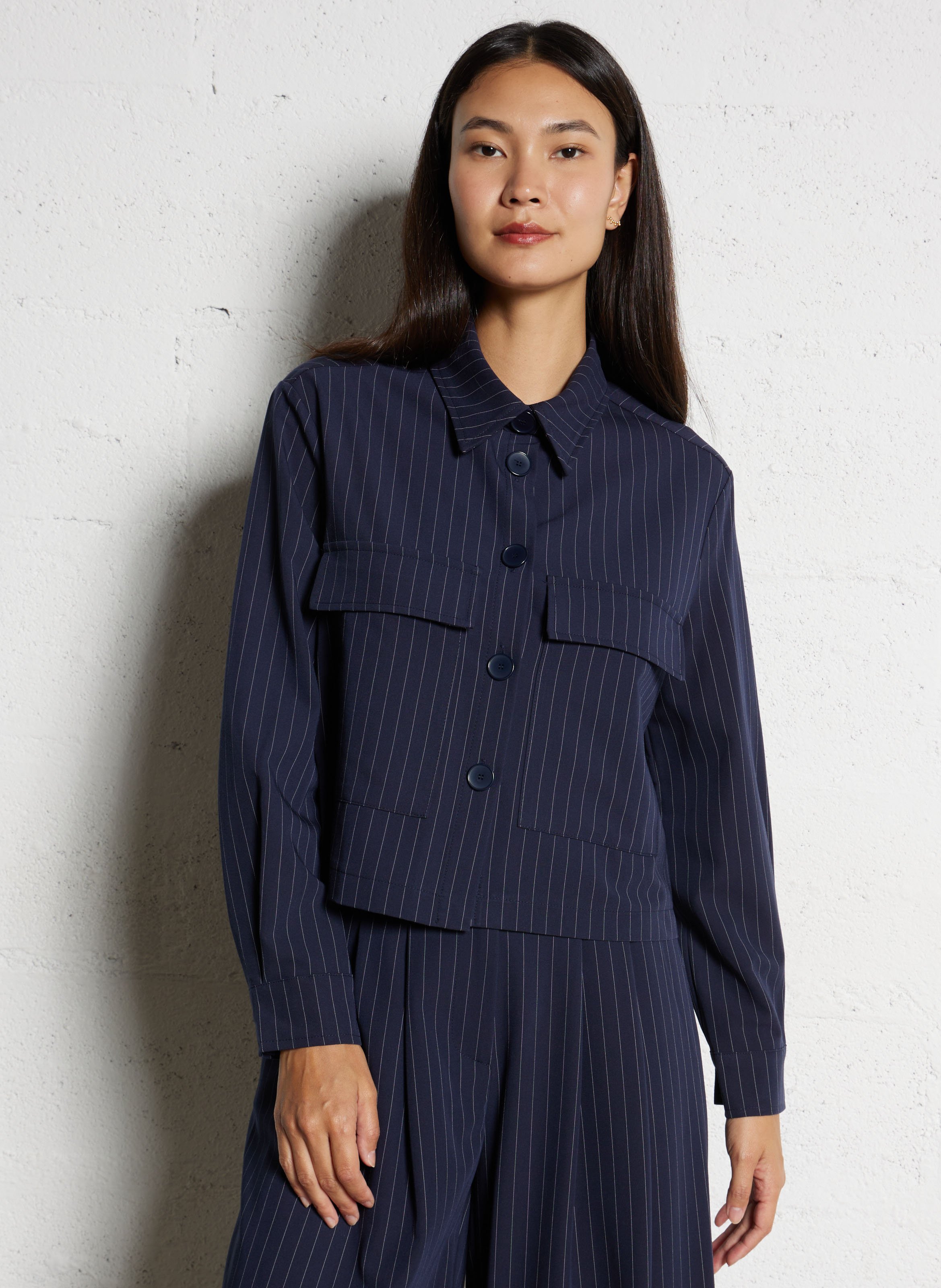 Short classic-collar jacket with stripes PLEASE Blue
